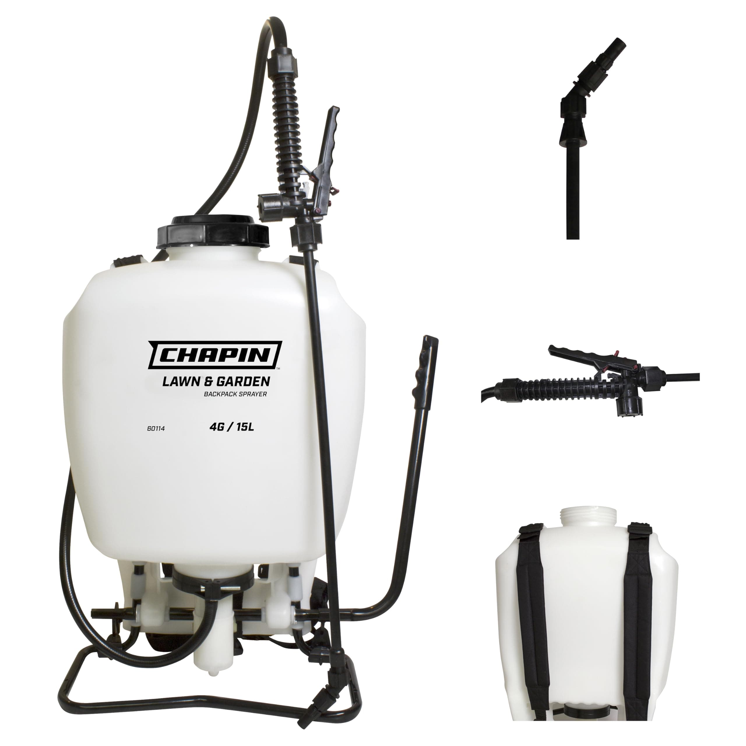60114 Made in USA 4-Gallon Backpack Sprayer with 3-Stage Filtration System Pump Pressured Sprayer, for Spraying Plants, Garden Watering, Lawns, Weeds and Pests, Translucent White