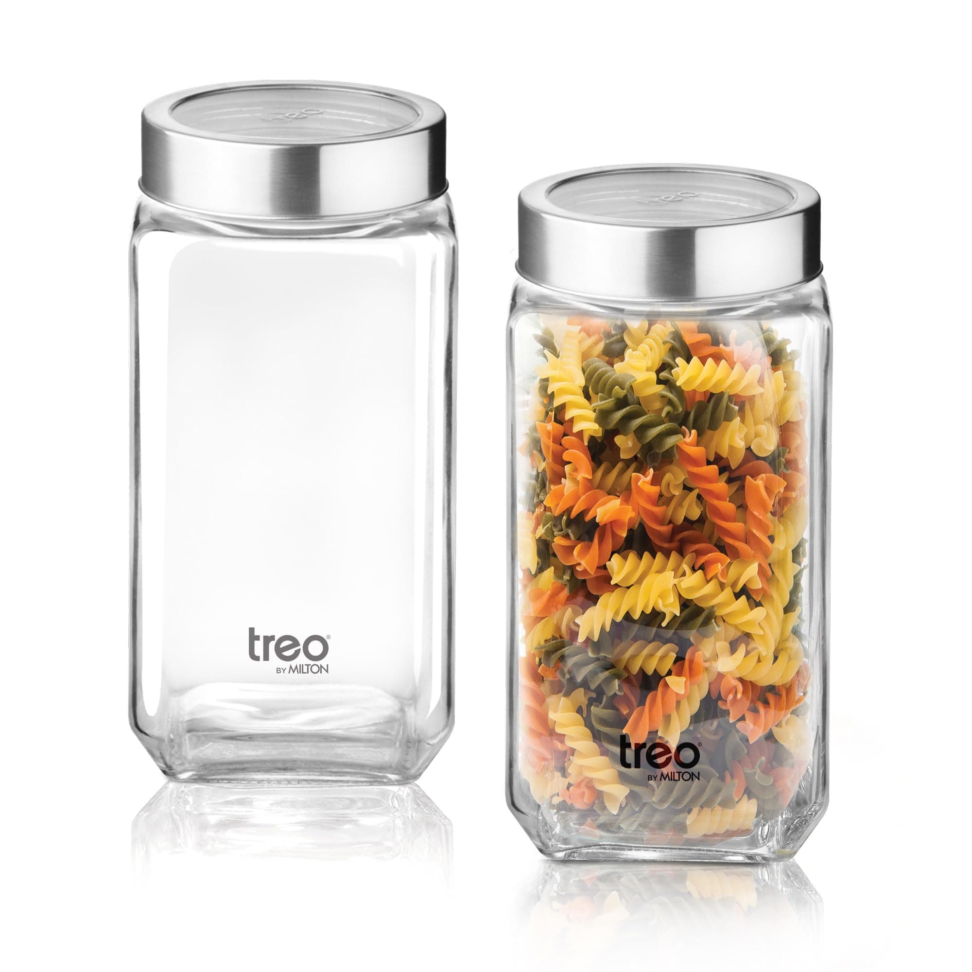 by Milton Cube Storage Containers, Pack of 2, Glass Jar with Air Tight Steel Lid, 1000 ml each, Transparent Jars for Snacks, Pulses, Masala, Pickles, Cereals, Cookies, Dry Food