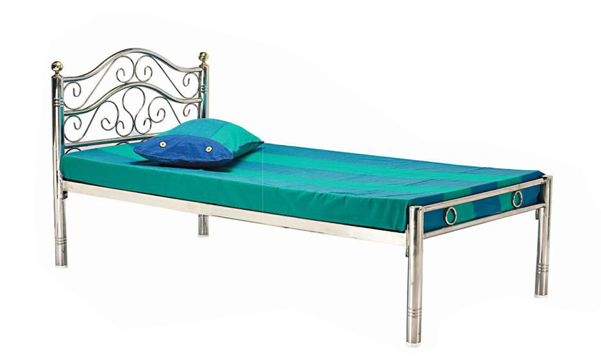 Pure Stainless Steel Bed Frame Without Mattress (3 X 6 Feet, Steel Design 3)