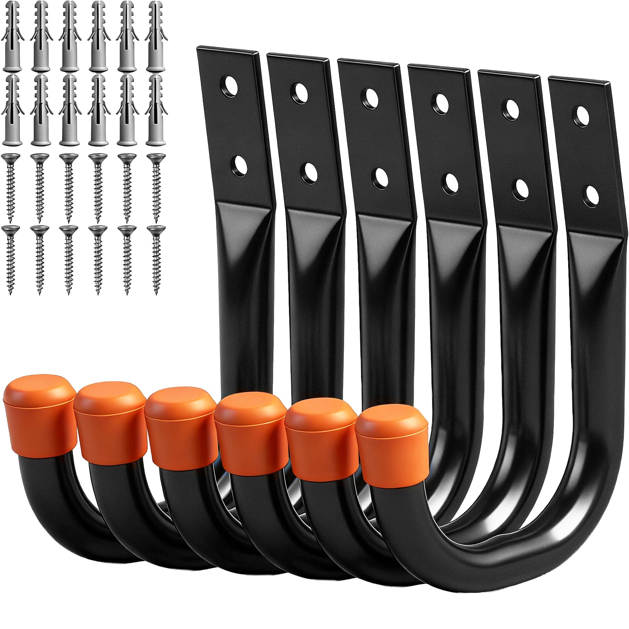 HORUSDY 6-Pack Heavy Duty Metal Wall Hooks, Large Garage Storage & Organization Hooks for Tools, Extension Cords, Ladders, and Bags, Wall Mount J Hooks for Indoor Outdoor Use, Black
