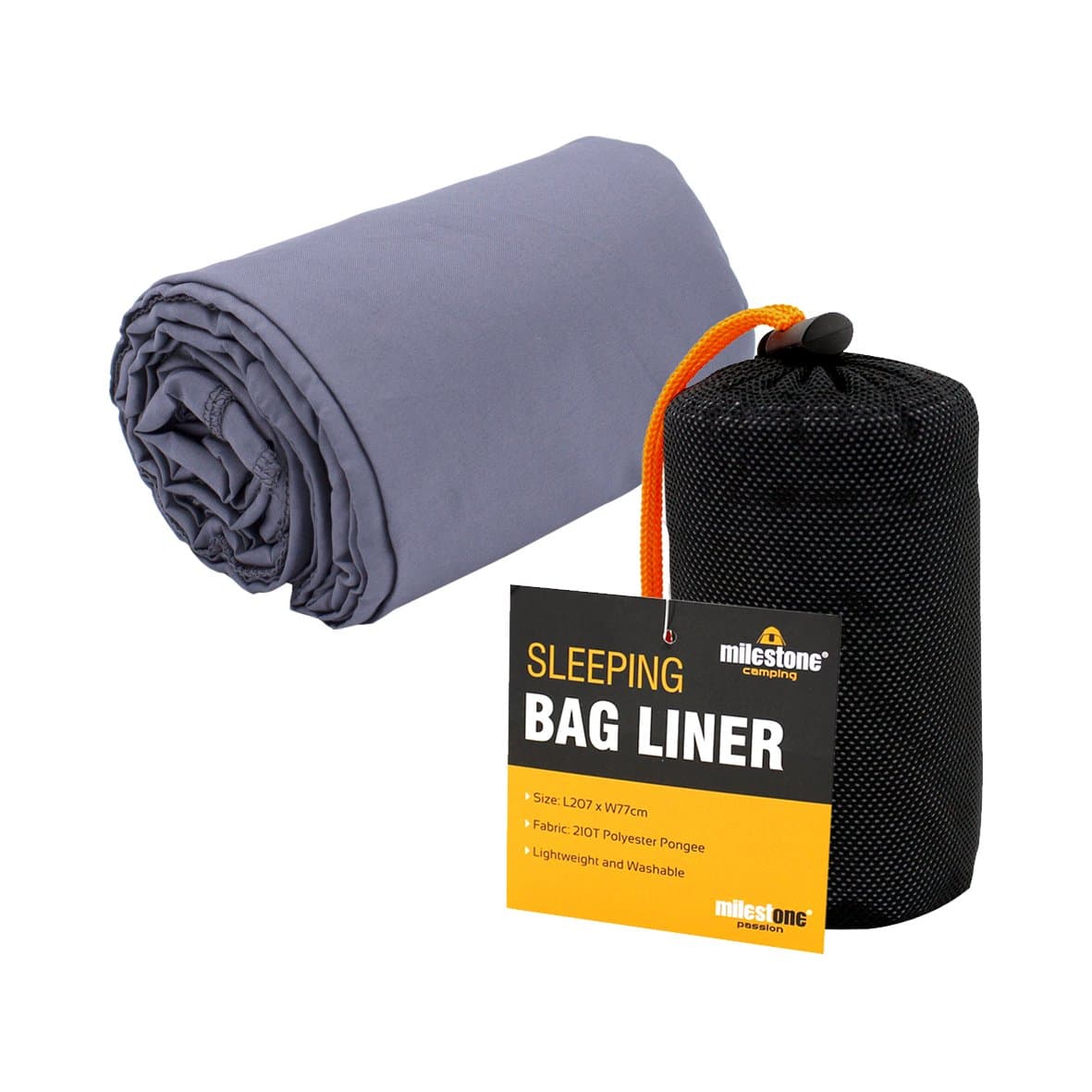 Milestone Camping 26030 Summer Sleeping Bag Liner | Lightweight Protection | Compact and Portable | Easy Care | Grey Colour | L207 x W77cm