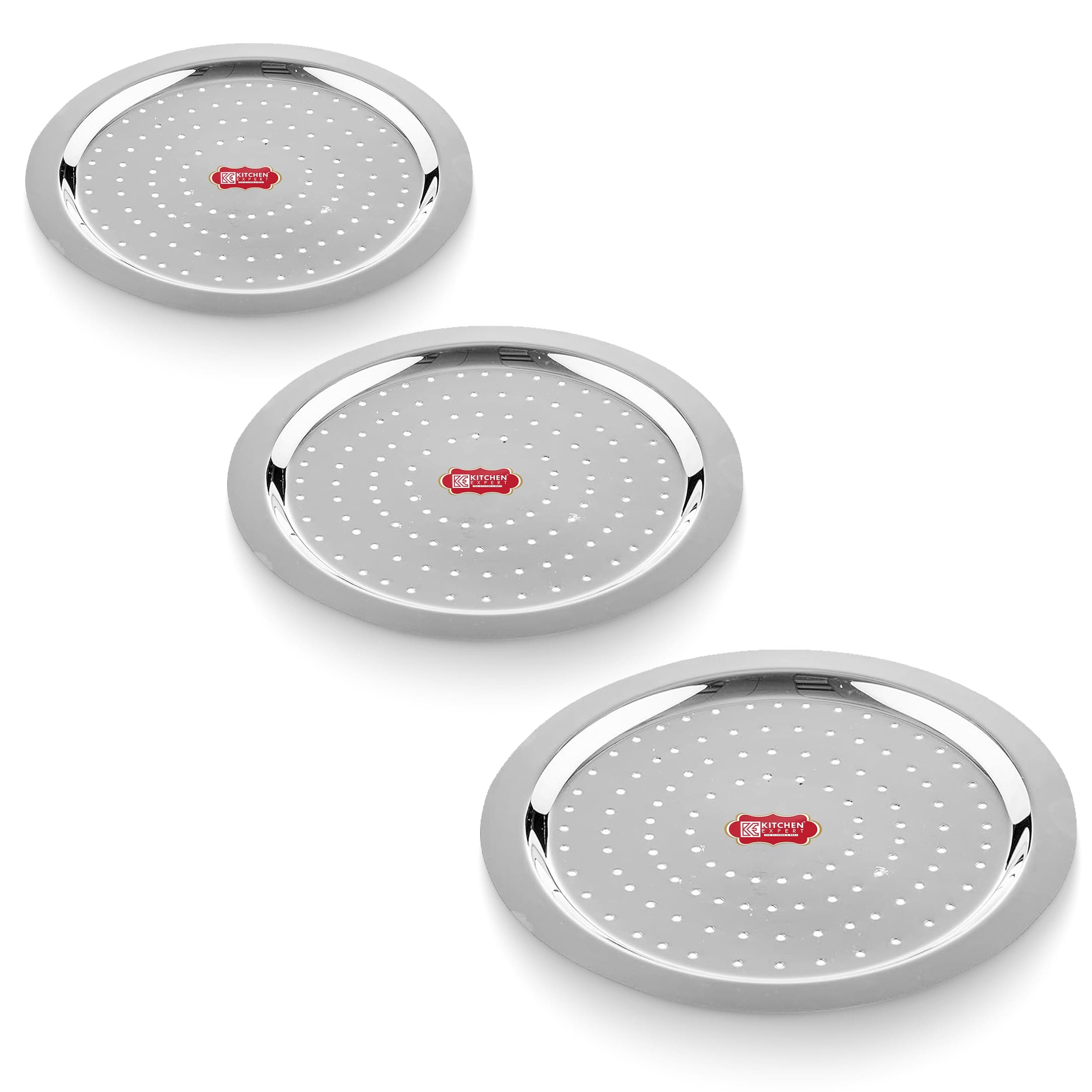 KITCHEN EXPERT, THE KITCHEN'S BEST - Steel Hole Lid | Set of 3 | Lid Covers for Utensils | Milk Cover Plate| Steel Jali Plate | Essential Set for | Multipurpose