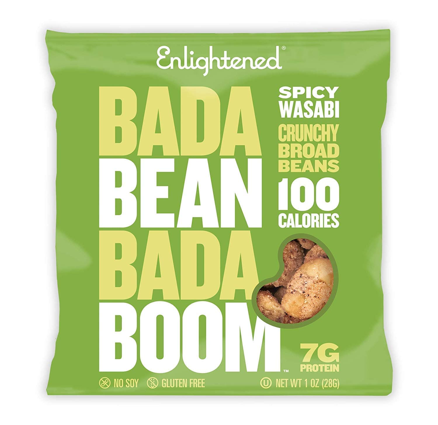 Bada Bean Bada Boom, Crunchy Roasted Broad Bean Snacks (Fava), High Protein, Vegan, Gluten-free - 110 Calorie Packs, Spicy Wasabi, 1 Ounce (Pack of 24)