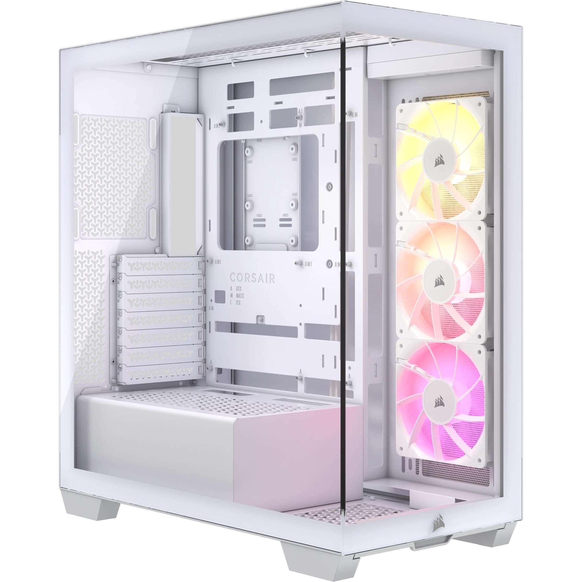 3500X ARGB Mid-Tower ATX PC Case – Panoramic Tempered Glass – Reverse Connection Motherboard Compatible – 3x CORSAIR RS120 ARGB Fans Included – White