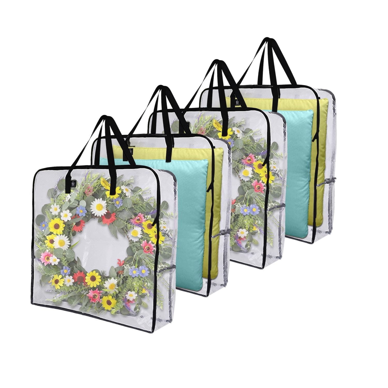 VENO 4 Pack Clear Moving Bags, Fits 30" Wreath & Storage Totes, Heavy Duty Packing Bags with Handles for Clothes & Bedding
