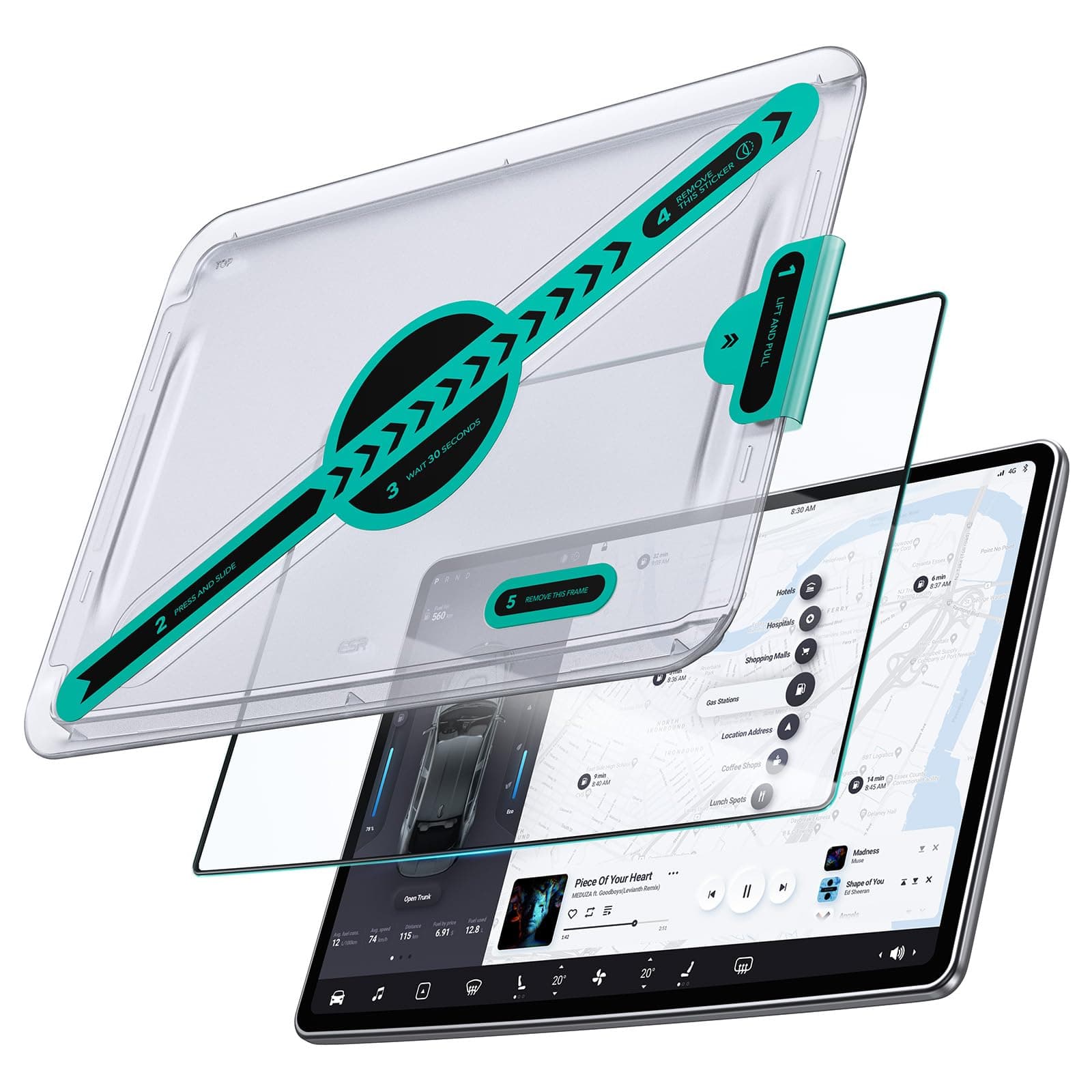 ESR Tempered-Glass Screen Protector for Tesla Model 3 Highland (2024), Matte Glass Film with Alignment Kit, Scratch and Shock Resistant, Bubble Free and Fingerprint Resistant