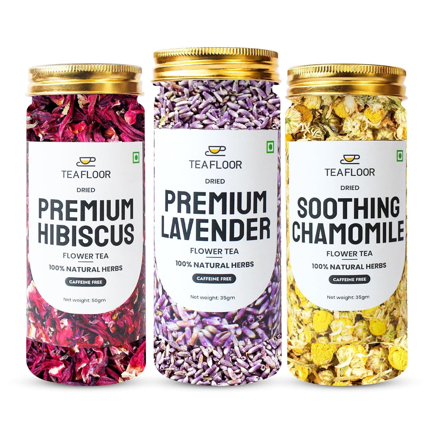- 3 In 1 Combo |150+ Cups - 115G|Premium Hibiscus 50G, Premium Lavender 35G,Soothing Chamomile 35G| Good For Hair & Skin |Caffeine Free,Combo Pack, VarietyTea|Pet Jar|,Loose Leaves