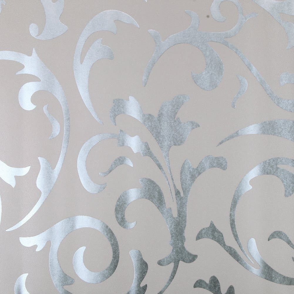 Luxton 32.8 feet Gray Acanthus Scroll Wallpaper, Leaf Silver Grey Wallpaper (Unpasted) Victorian Damask Wall Decoration, 1 Roll Pack (20.8in x 32.8ft)