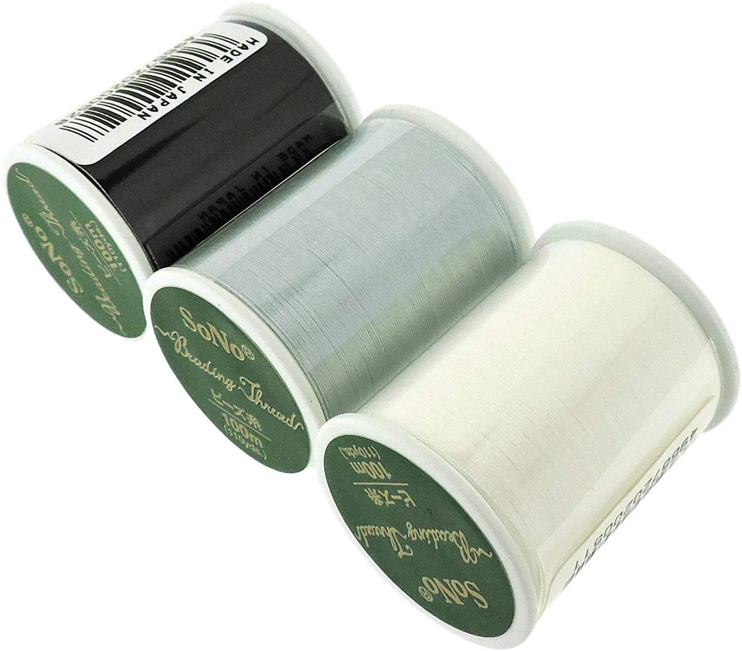 Bundle of 3 Colors: SONO Nylon Beading Thread 100M Per Color, Black, White & Gray - 3 Spool, 1 per Color