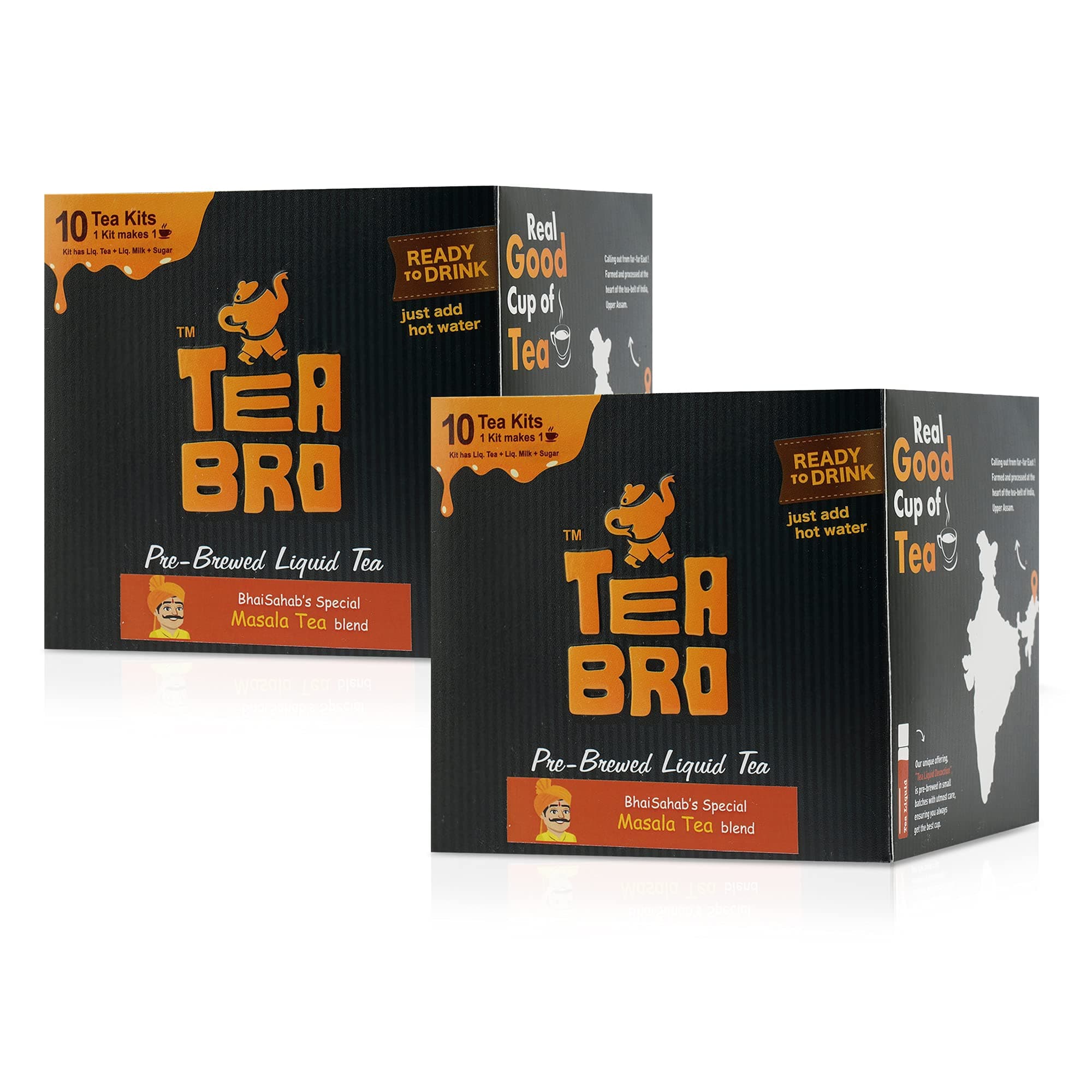 TEA BRO, Instant Milk Tea (Masala Tea Flavour) – Pack of 2 | Pre-Brewed Tea Liquid Decoction (Concentrate) | Just Add Hot Water | Per Pack - 12 Tea Kits with (Liq.Tea + Liq.Milk + Sugar) - BhaiSahab's Special, Masala Tea Blend