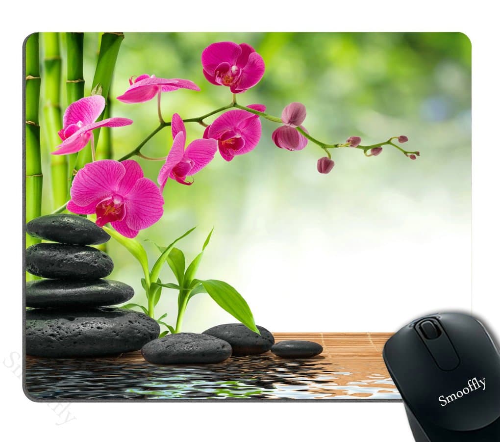Smooffly Purple Mouse Pad Custom,Composition Tree - Purple Orchid - Black Stones Mouse Pad Personality Desings Gaming Mouse Pad