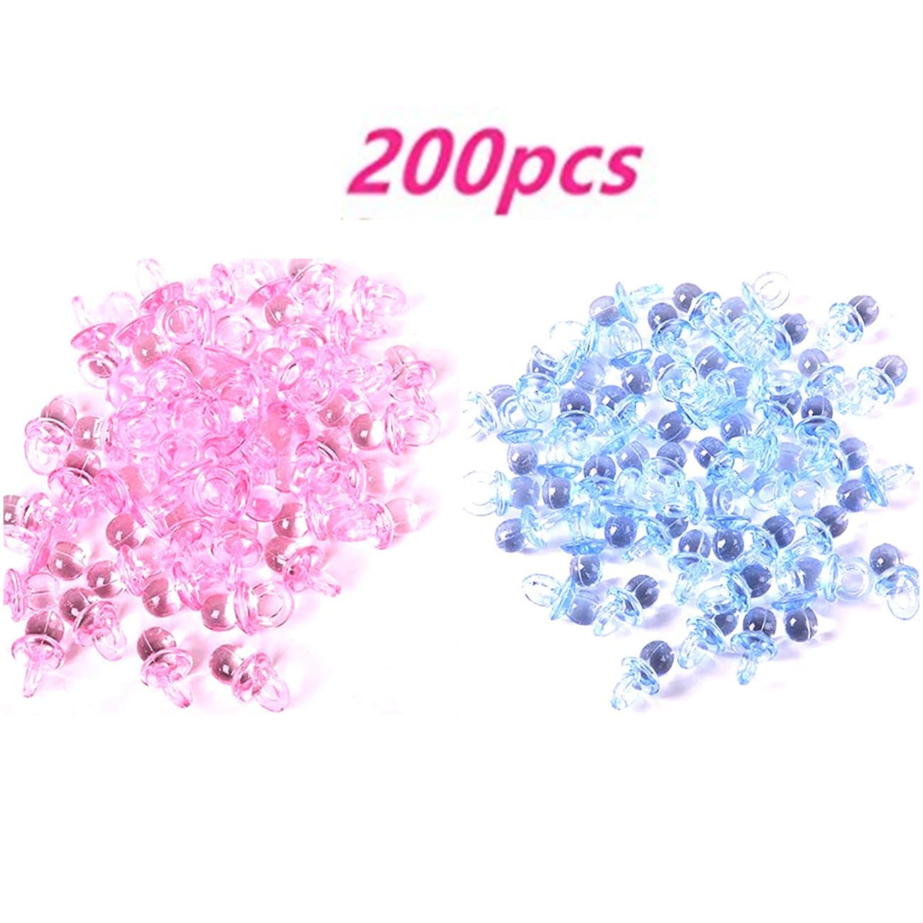Bom Bom Tree 200 Pieces Mini Clear Acrylic Baby Pacifiers For Baby Girl/Boy Shower Decorations (Pink and Blue)
