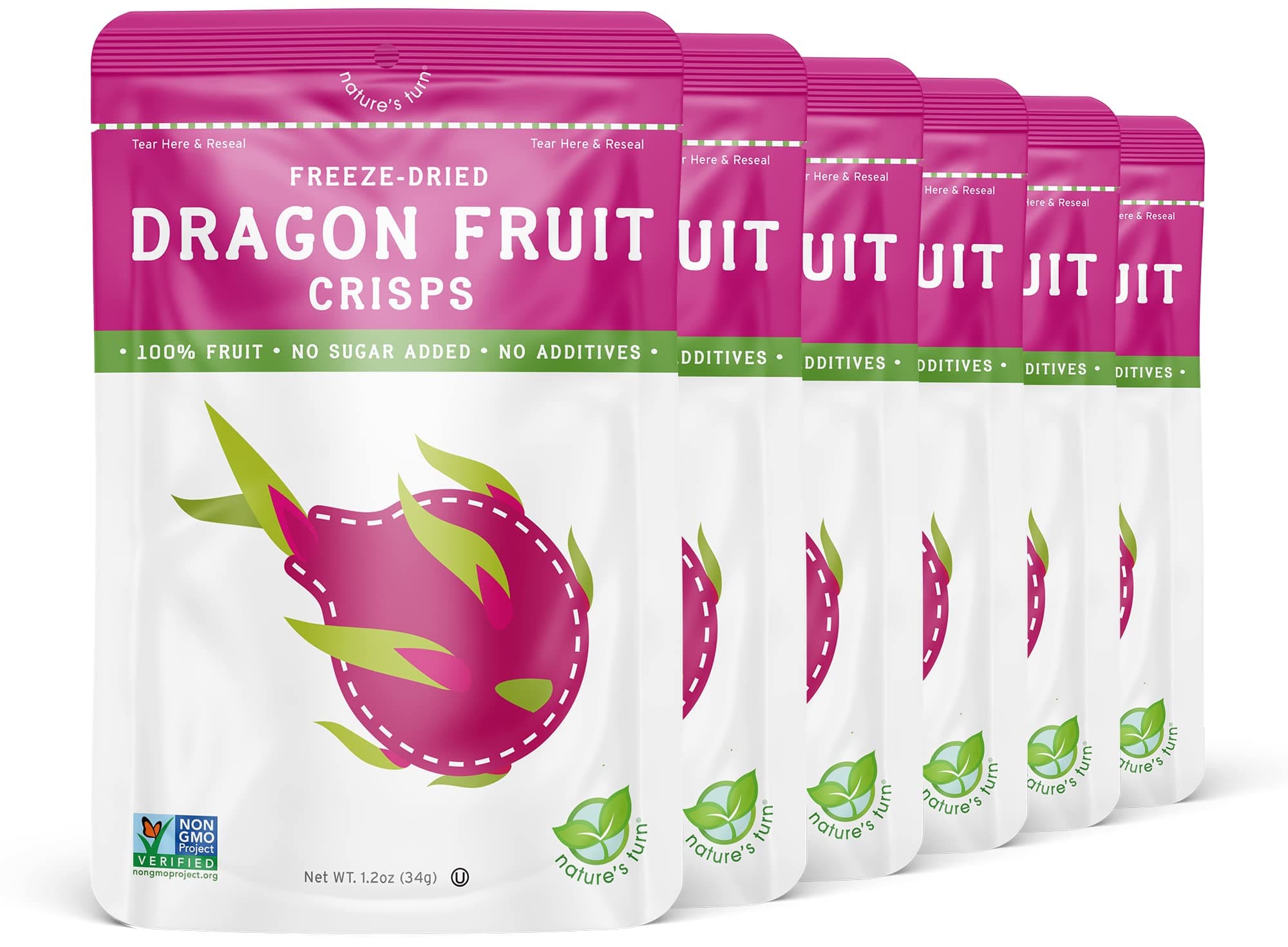 Nature's Turn Freeze-Dried Fruit Snacks, Dragon Fruit Crisps, Pack of 6 (1.2 oz Each)