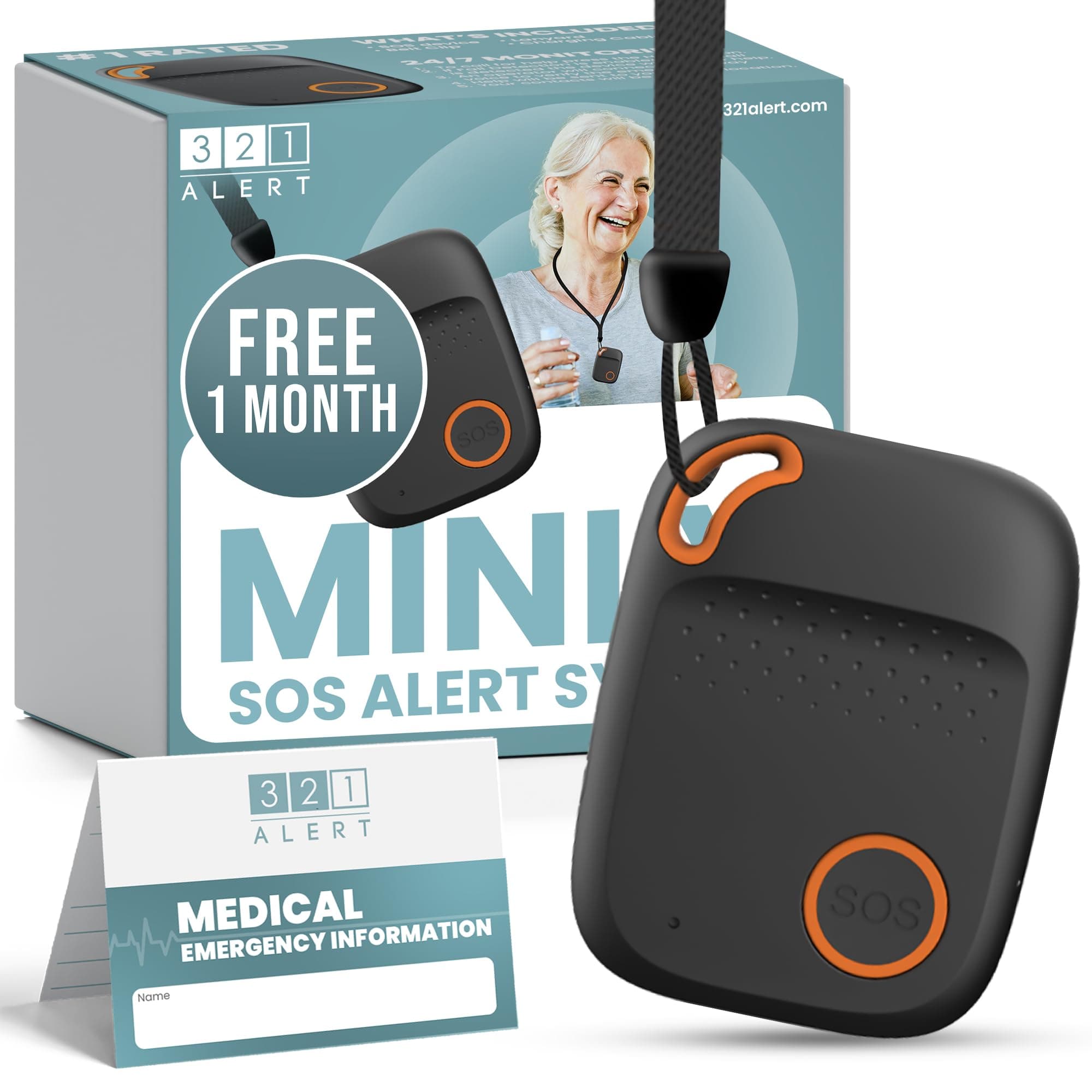 Mini Y Medical Alert System for Seniors with Fall Detection - GPS 4G LTE SOS Necklace, 24/7 Monitoring - Freedom & Safety Anywhere (Mini Y Black)