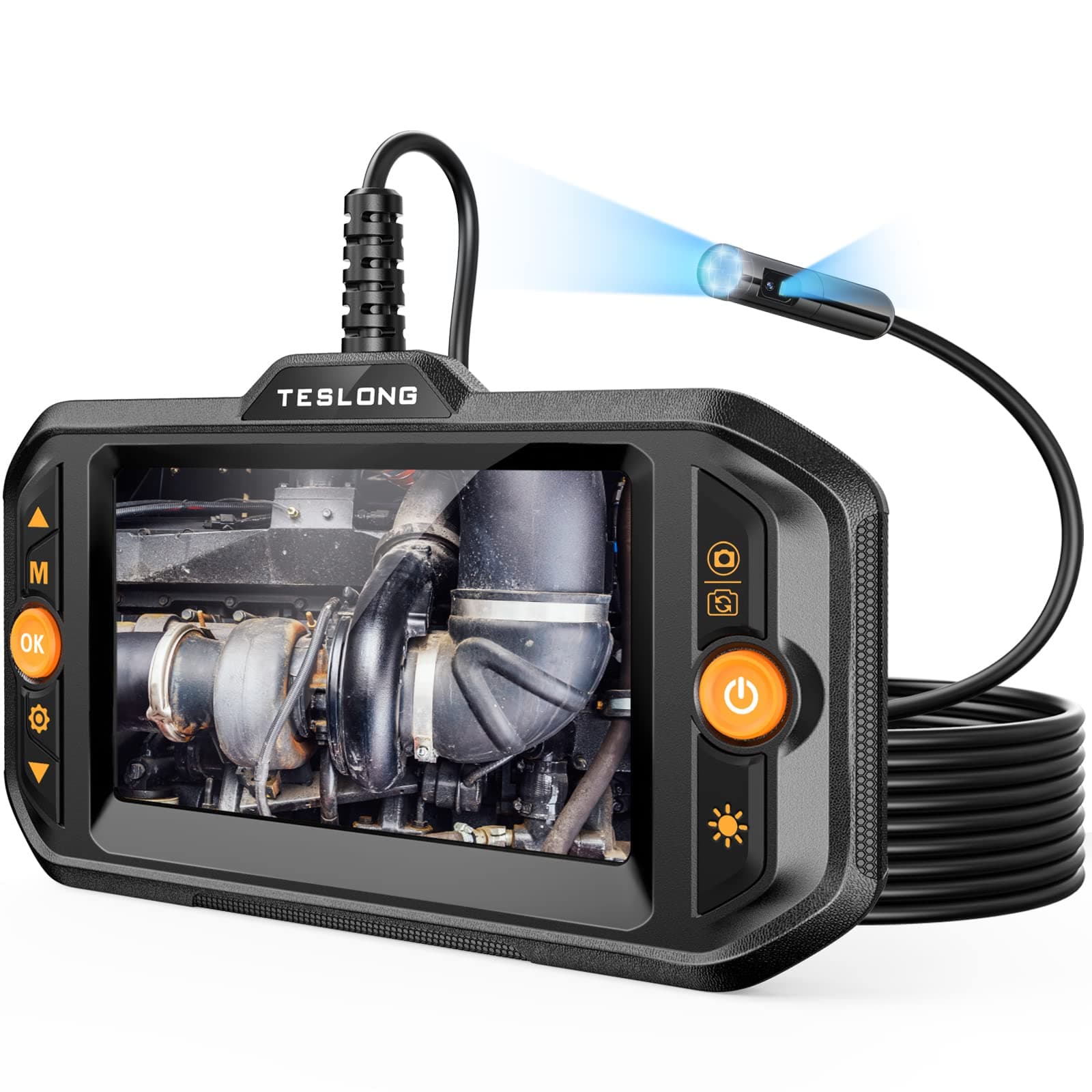 Teslong Dual Lens Endoscope with Light, Mechanic Borescope Inspection Camera, Flexible Snake Probe, Fiber Optic Scope for Automotive HVAC Drain Wall