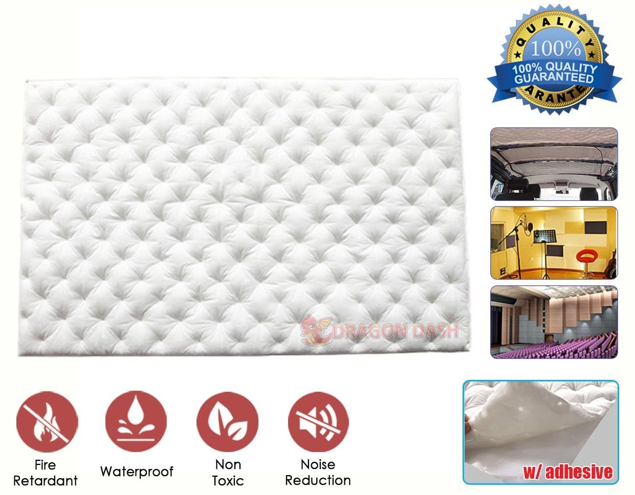 Dragon Dash New 1 Piece (19.7 x 31.5 Inches) White Car Sound Absorbing Heat Insulation Mat Automative Deadener Soundproof Audio Insulation Cotton DD1147