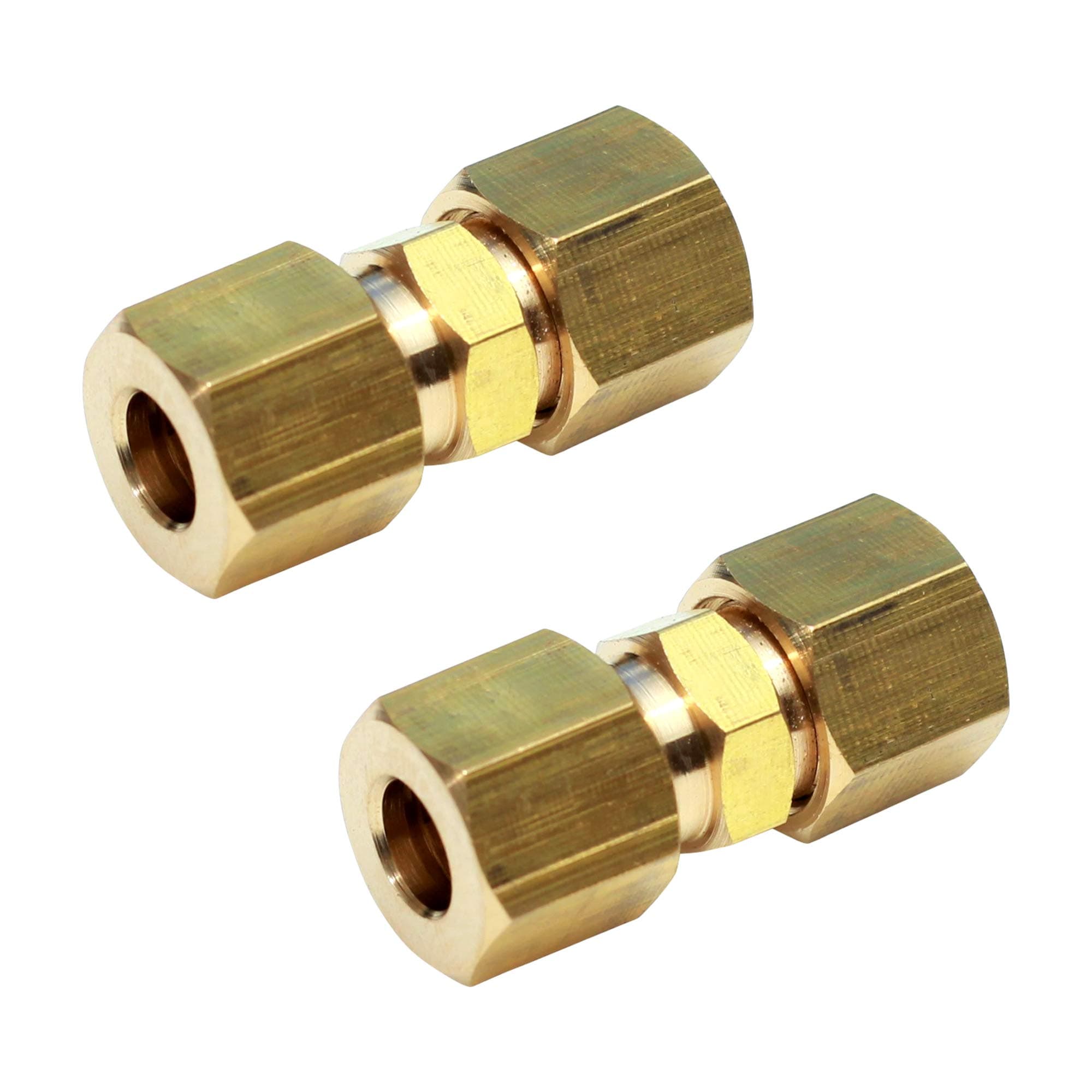 Saffire Ice Maker Water Line Brass Compression Tube Fitting, 1/4” OD x 1/4” OD (2 pack)