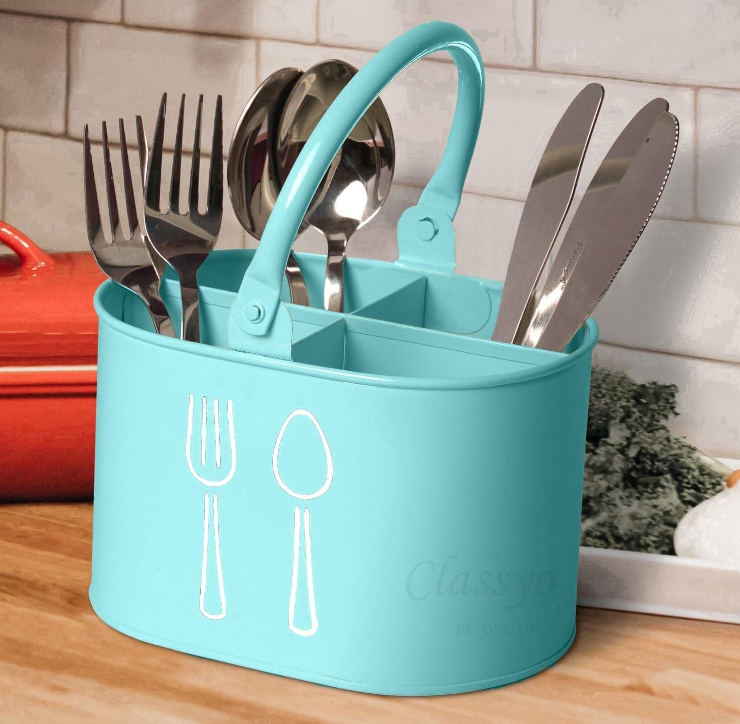 Classyo Metal Cutlery Holder & Spoon Stand for Kitchen, Spoon Holder for Kitchen, Cutlery Stand (Aqua)