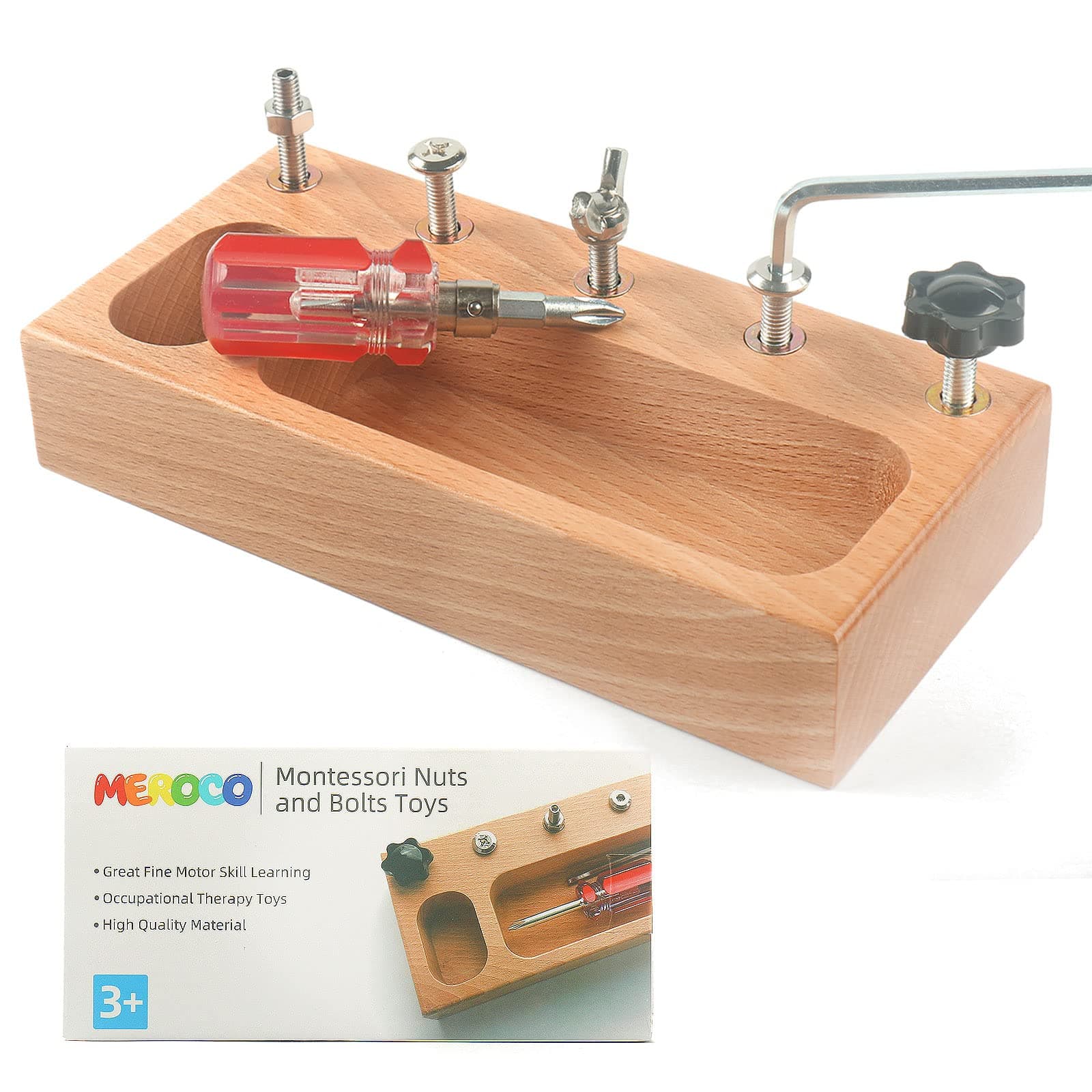 MEROCO Montessori Screw Driver Board for Kids Montessori Materials Basic Skills Educational Learning Toys for 3 4 5 Year Old Kids Toddlers Sensory Montessori Toy Preschool Classroom Fine Motor Skills