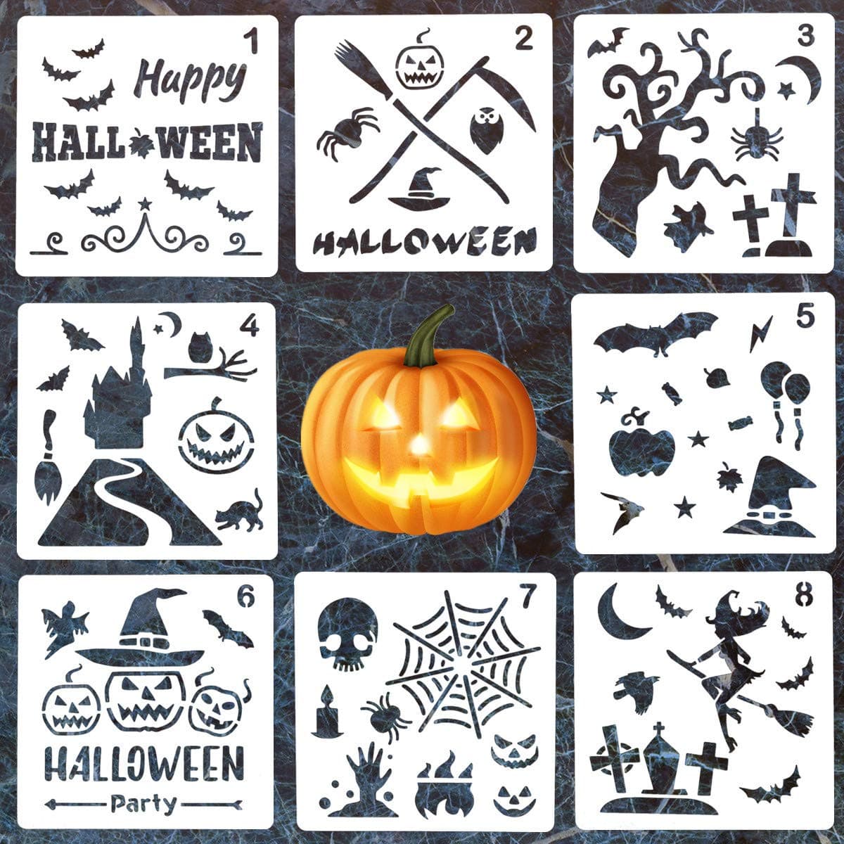 8 Pack Halloween DIY Decorative Stencils Set Halloween Stencils for Painting on Wood,Airbrush and Walls Art