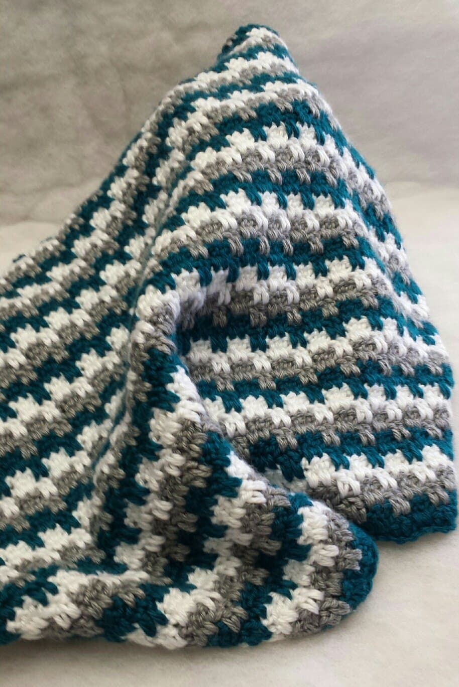 Crochet ripple afghan - Blue Gray White - Baby Blanket - Soft