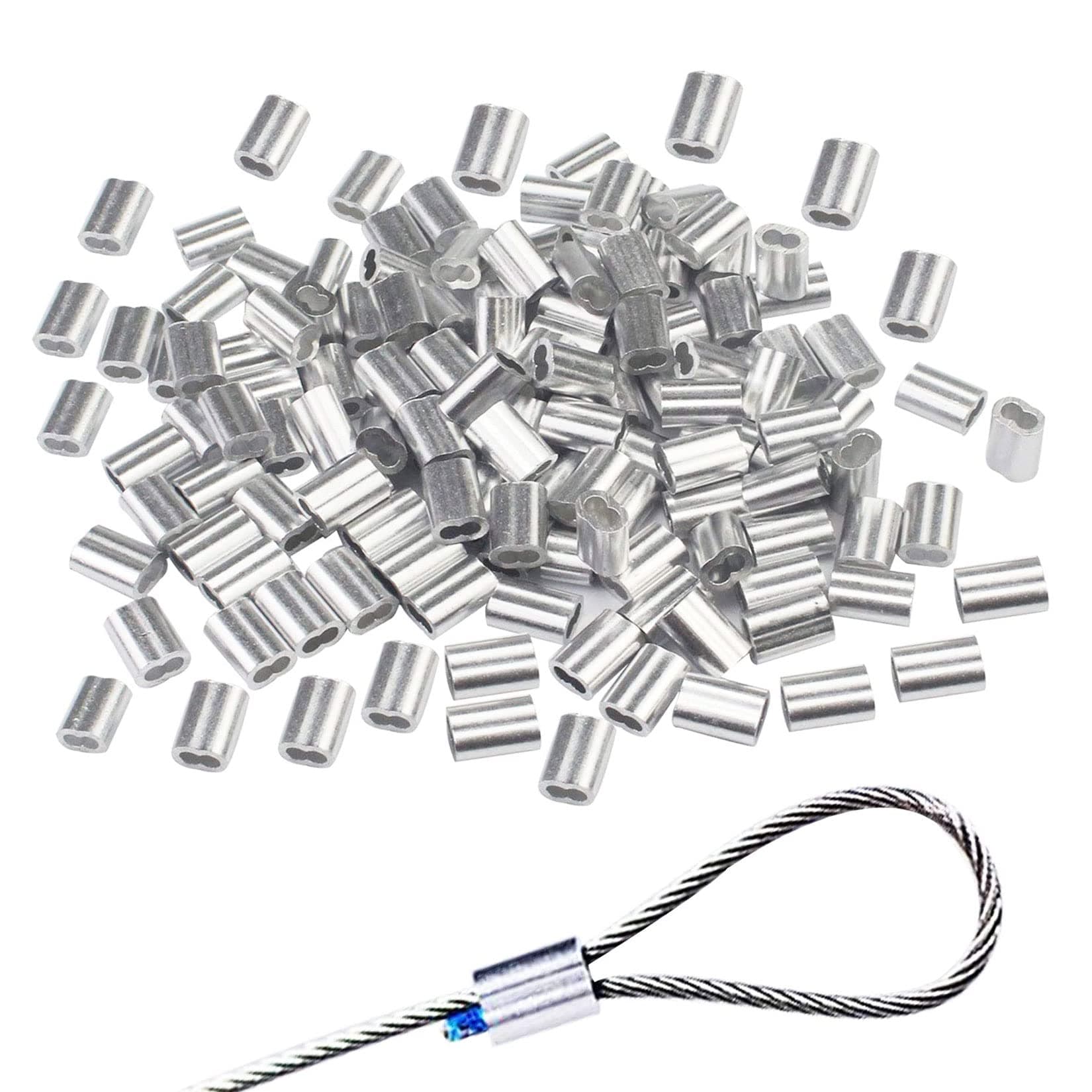 Pack of 200 Aluminum Crimping Loop Sleeve Cable Crimp for 1/8inch Diameter Double Ferrule Wire Rope and Cable (3mm)