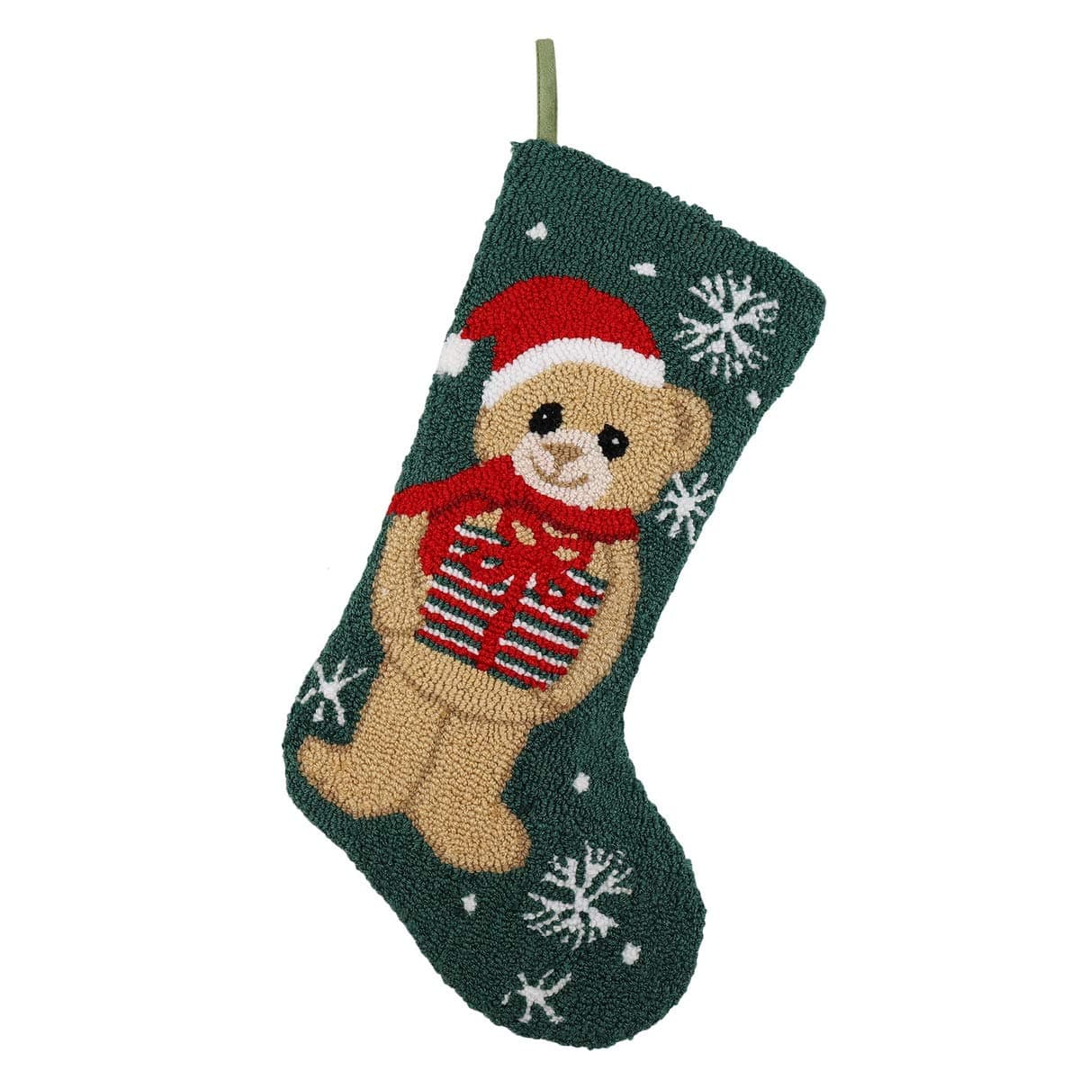 21“ Handmade Hooked Bear Christmas Stocking with Beautifully Detailed Pattern
