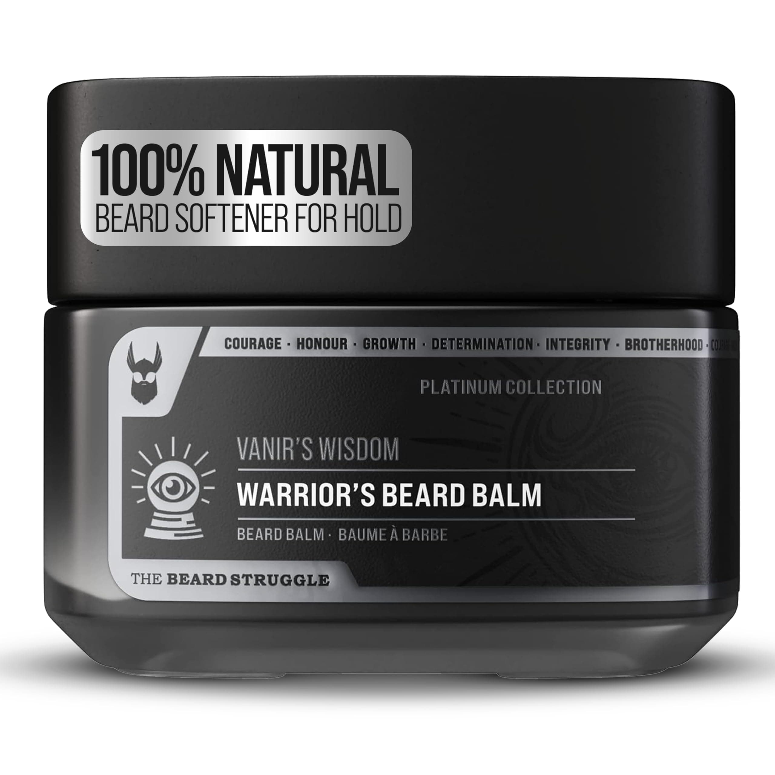 The Beard Struggle Warrior’s Beard Balm - Platinum Collection, Vanir's Wisdom - Non-Greasy Low-Hold Formula, Luxurious Cologne-Grade Fragrances 100% Natural and Plant-Based Ingredients - 50g