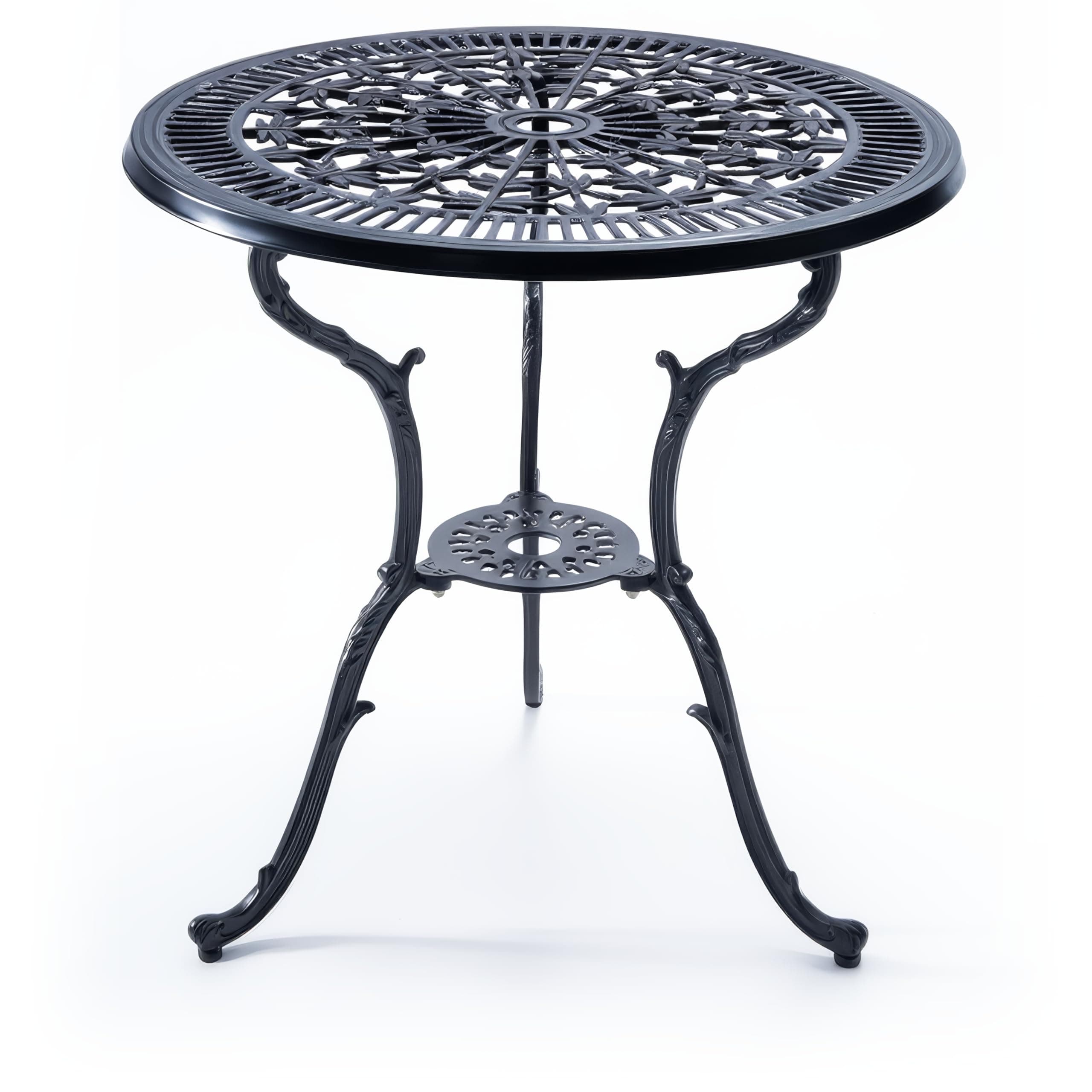 – Centurion TABREEZ Cast Aluminium Garden Table with Parasol Hole 4.7cm, Weatherproof Outdoor Patio Bistro Table, Rustproof Powder Coated Black, Balcony Terrace Furniture 69.5cm Round