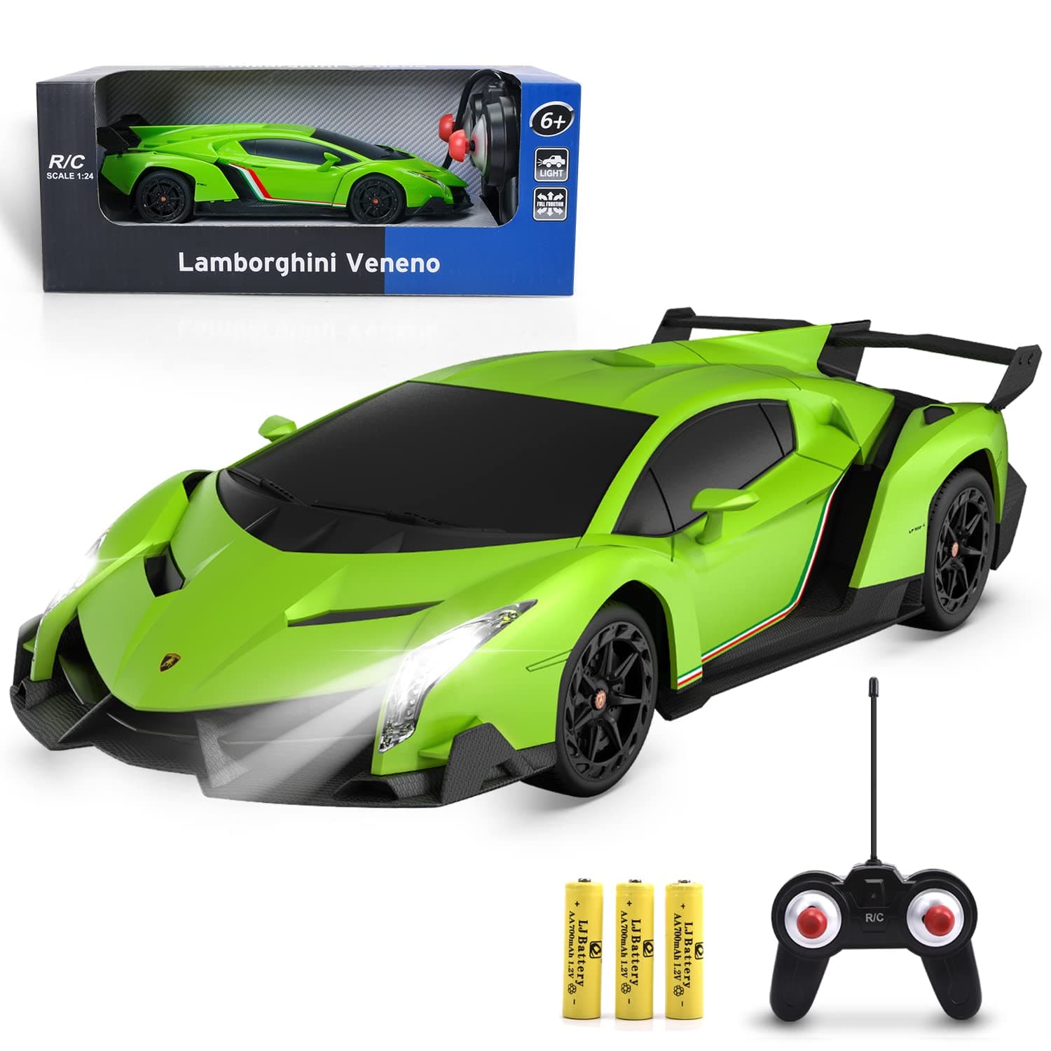 Officially Licensed Lamborghini VENENO 1:24 Scale Remote Control Car, 2.4GHz RC Cars Sport Racing Car Lambo Toy Model Vehicle, 2WD Car 7.8KM/H Toddler Kids Toys for 3 4 5 6 7 8 Year Old Boys (Green)