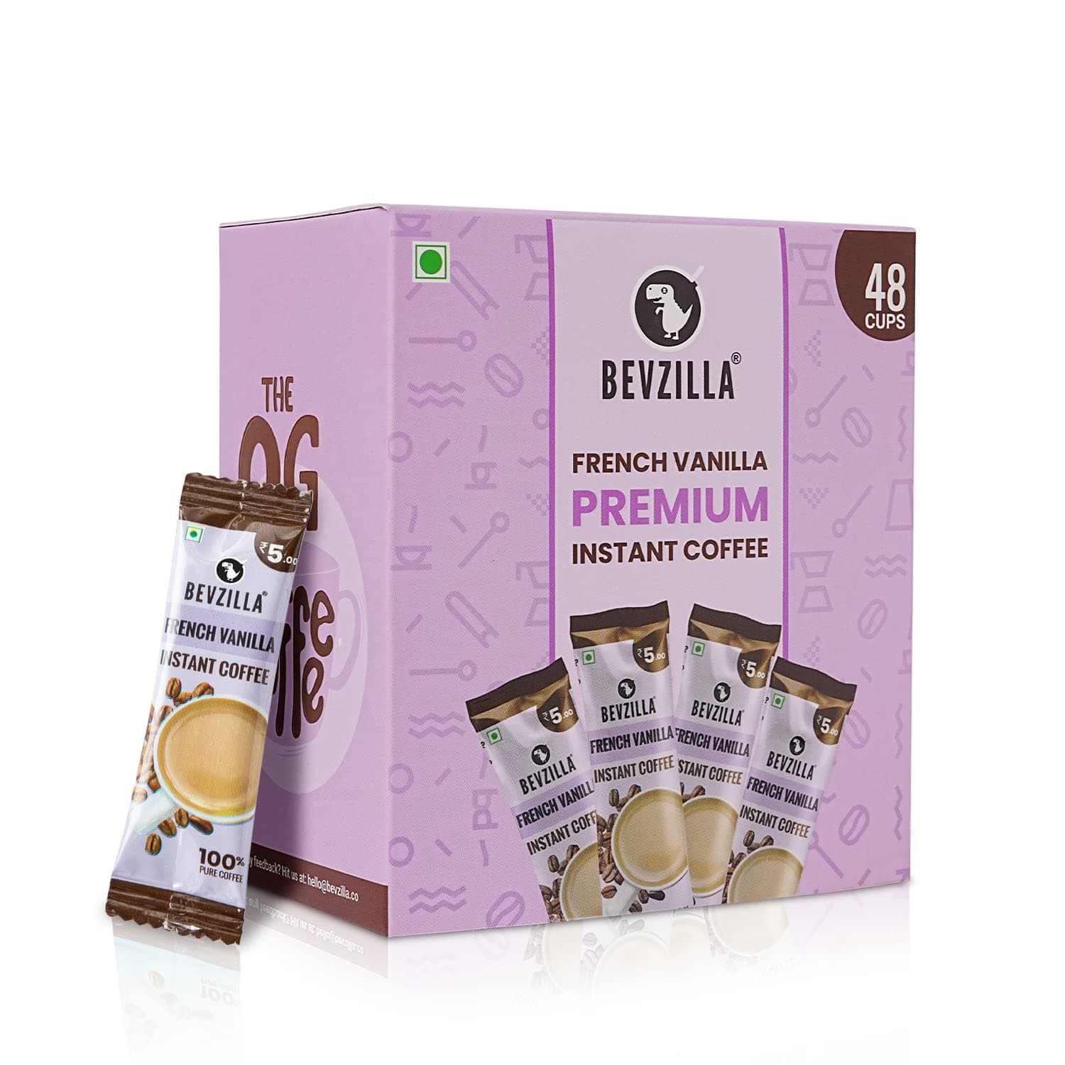 Bevzilla 48 Instant Coffee Powder Sachets (Vanilla) - 96 Grams|Hot & Cold Coffee|Makes 48 Cups|Strong Arabica Coffee|Easy To Carry|Best For Espresso, Latte, Cappuccino| Enjoy Hot & Cold Brews