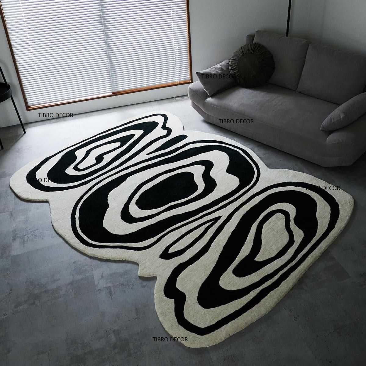 Handmade Tuffted Pure Woollen Irregualr Shape Rectangular Carpet for Living Room Bedroom(4x6feet,Multi)