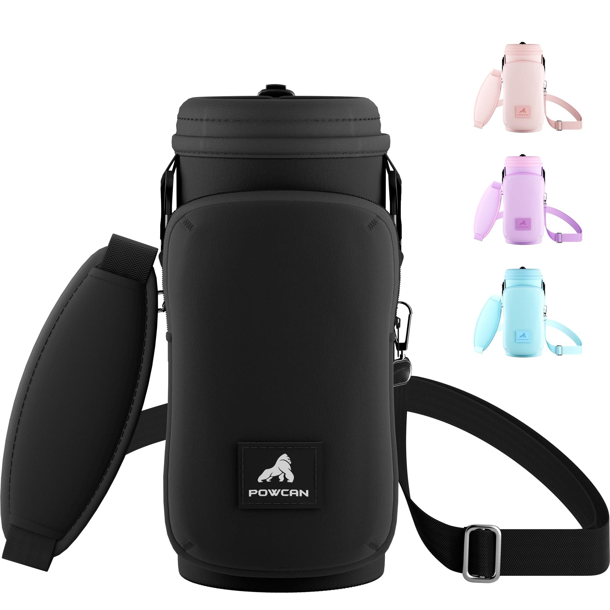 POWCANWater Bottle Holder with Strap, Fits 32/40 oz Bottle, Adjustable Shoulder Strap with Phone Pocket, Neoprene Sleeve, Water Bottle Carrier Bag for Hiking, Travelling and Camping (Dark Knight)