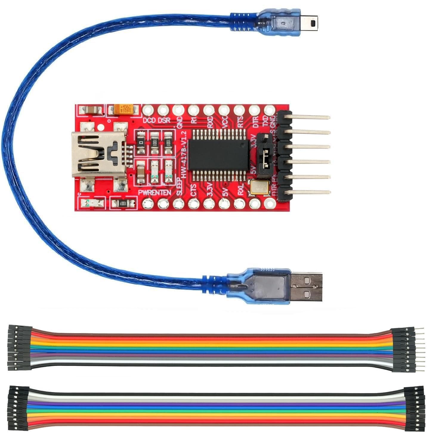 WWZMDiB Mini USB to TTL Serial Converter Adapter, 3.3V/5.5V, FTDI Breakout Board for Arduino