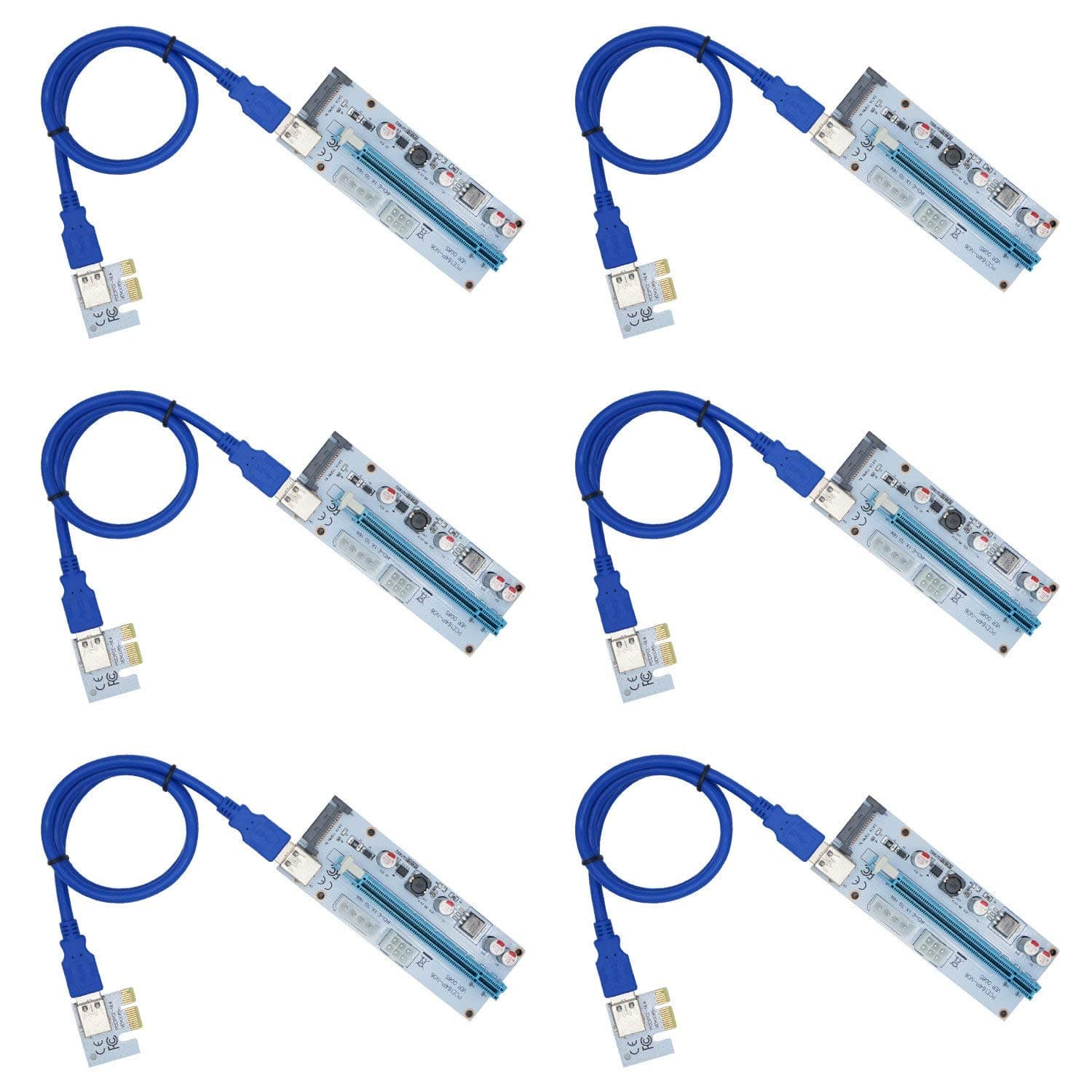 EXPLOMOS Latest PCI-E Express Cable 1X to 16X Graphics Extension Ethereum ETH Mining Powered Riser Adapter Card, 60cm USB 3.0 Cable, 4 Solid Capacitors (VER 008S, 6-Pack)