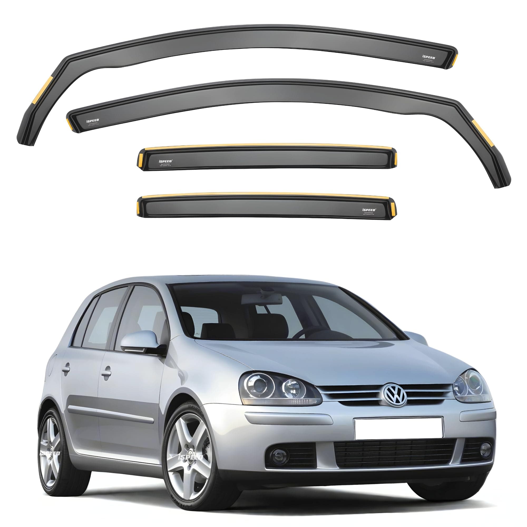 iSpeed Wind Deflectors For VW GOLF MK5 2004-2009 5 Door Hatchback 4pc Set - Keep Your Car Ventilated in Rain - Reduce Wind Turbulence - Tinted In-Channel Type