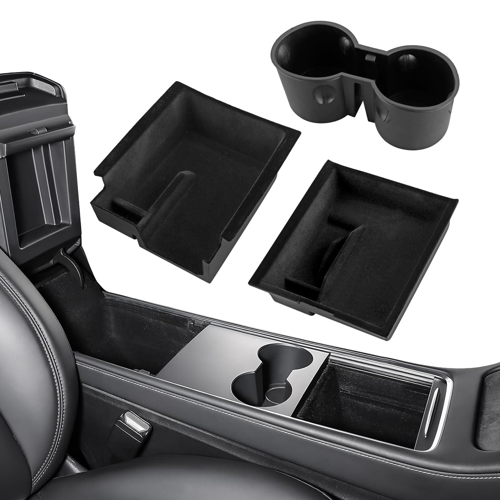 EYPINS 3-Piece Center Console Organizer Tray - Premium Flocked Material, Anti-Slip, Anti-Vibration Design, Car Accessories for Tesla Model 3/Y (2021-2023 ) Model Y 2024