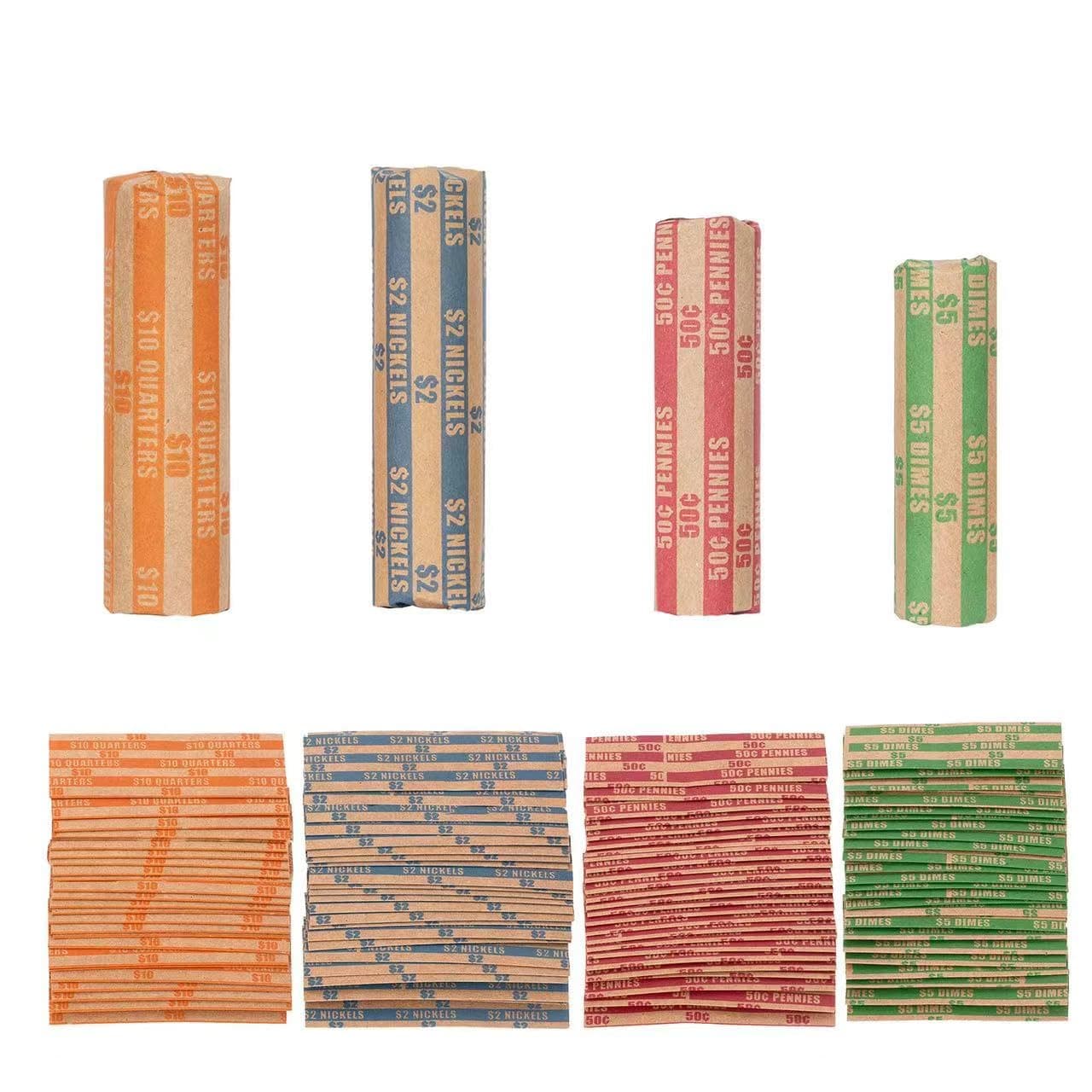 Coin Wrappers Assorted 110 PCS Flat Coin Rolls Wrappers for All Coins Including 30 Quarter Wrappers, 30 Penny Wrappers, 25 Dime Wrappers, 25 Nickel Wrappers