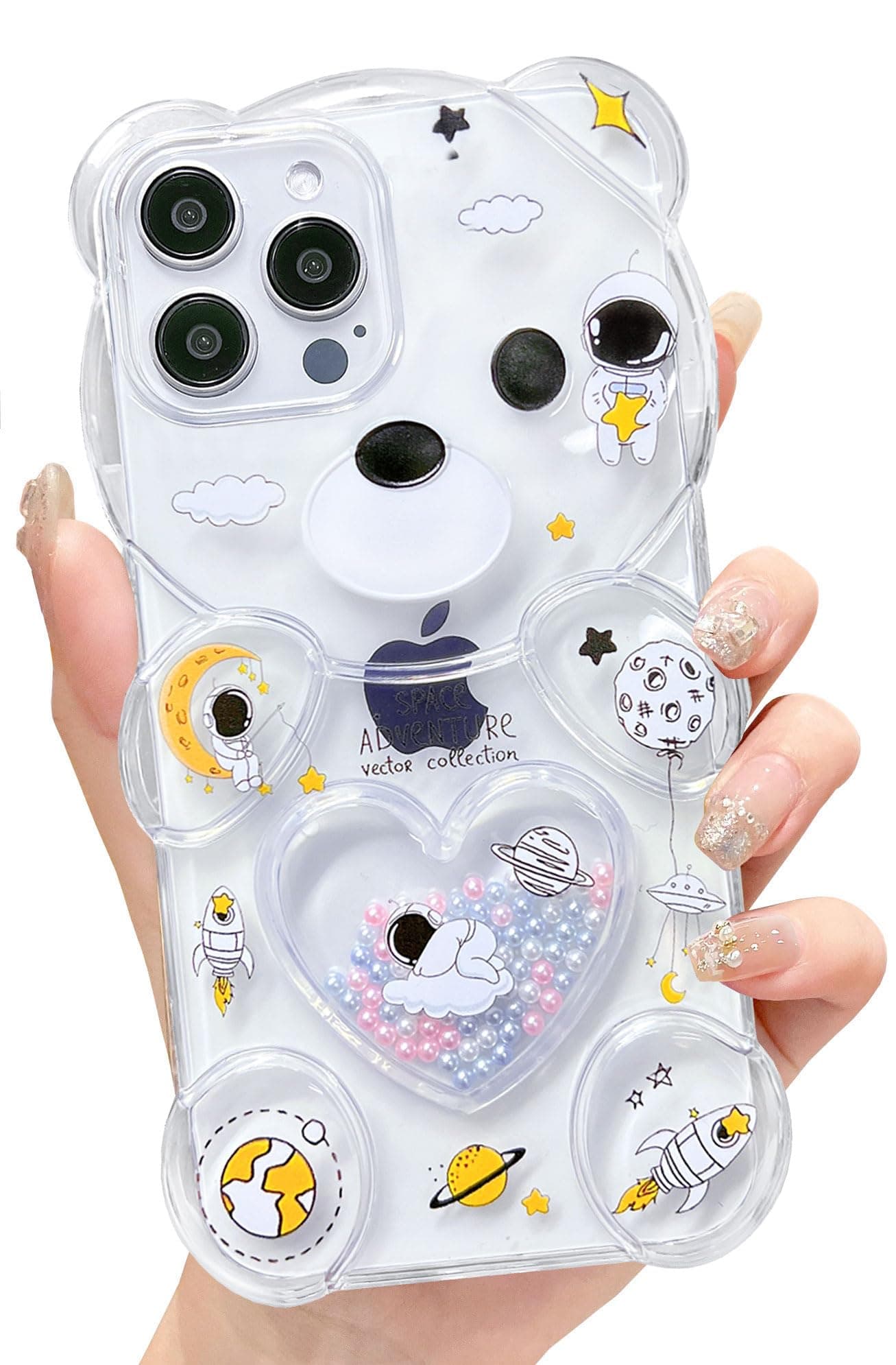 Cute Phone Cases for iPhone 15 Pro Max Clear with Cartoon 3D Bear Astronaut Space Design Flexible TPU Shockproof Women Girls Kids Kawaii Phone Cover for iPhone 15 Pro Max