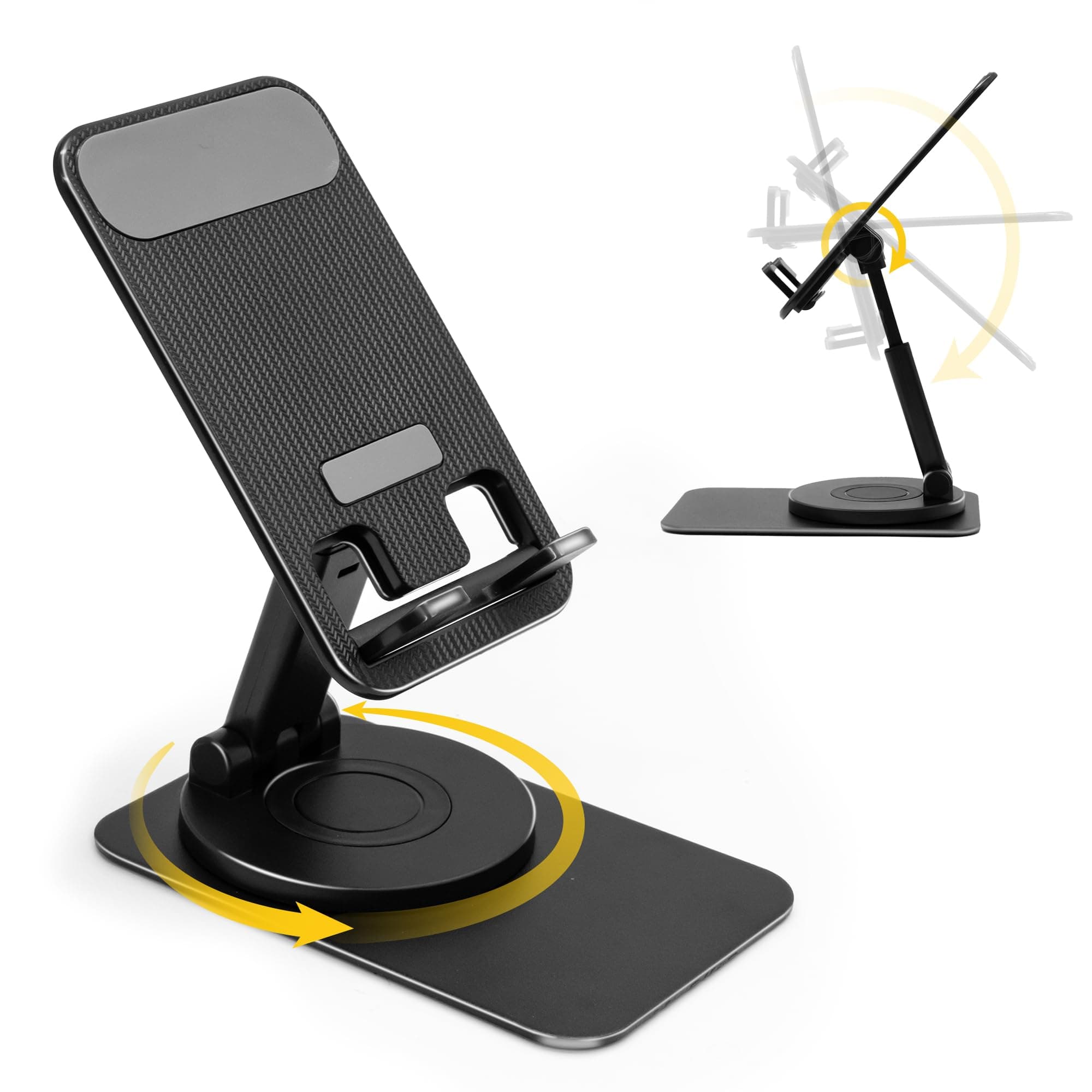 SenseAGERotatable Cell Phone Stand, Adjustable Folding Cell Phone Stand, Cell Phone Stand for Desk, Desktop Phone Holder, Compatible with All Smart Phones (Black)