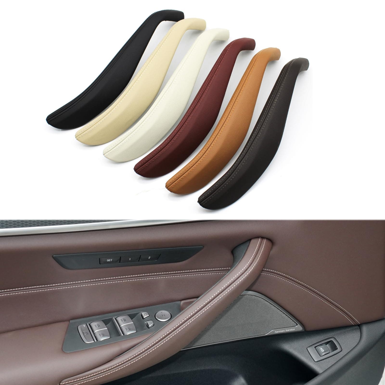 Fouedy Left Right Interior Door Pull Handle Leather Outer Cover Replacement for BMW 5 Series G30 G31 F90 2018 2019 2020 2021 2022 2023 (Black Right)