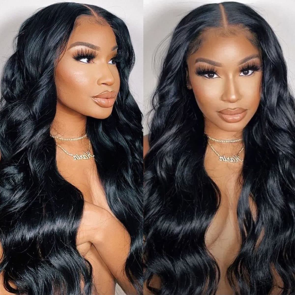 Body Wave Lace Front Wig Synthetic T Part Long Black Wigs for Women Glueless Wavy Wig Natural Color 73"