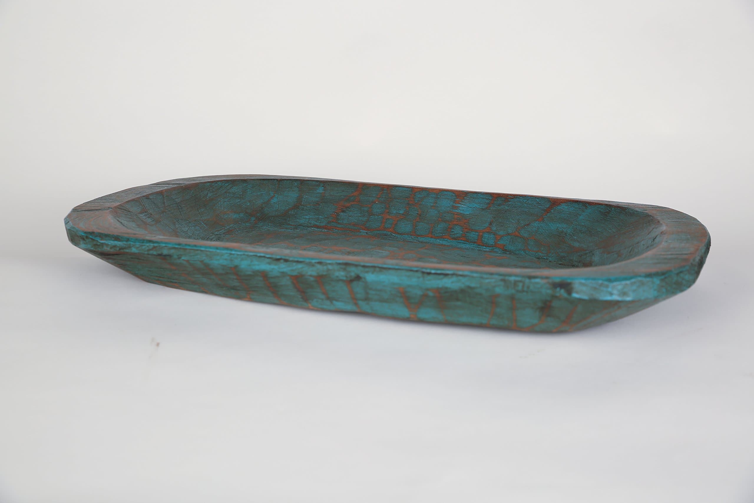 Rustic Wooden Dough Bowl-Batea-Turquoise