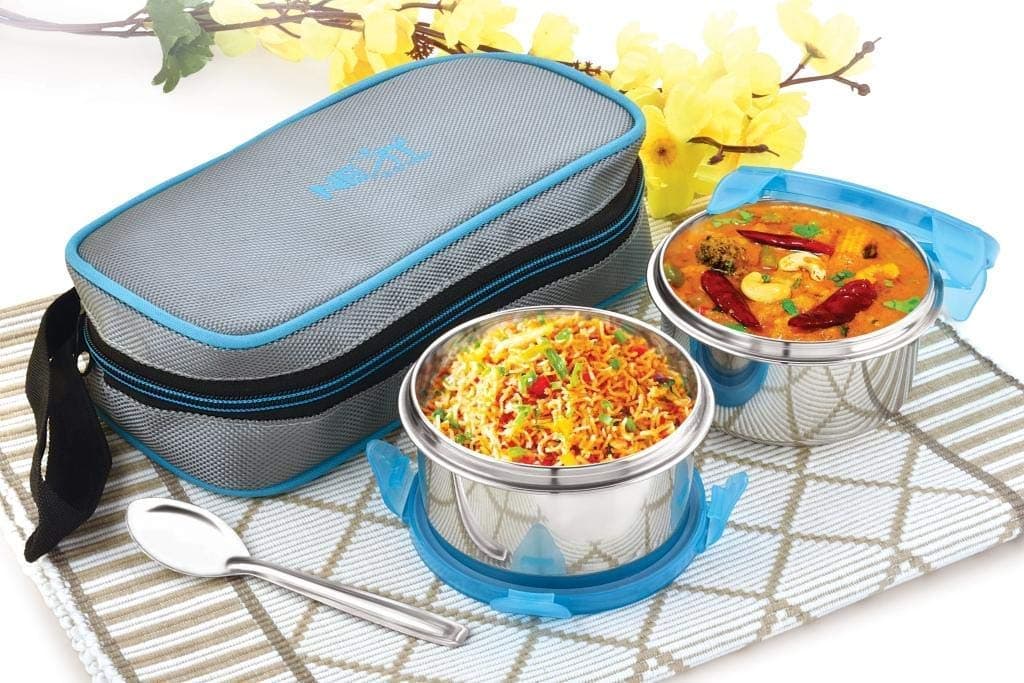 NEXT Eat Fresh Executive Stainless Steel Lunch Box Soft Insulated Bag Containers (Blue) - Set of 2.