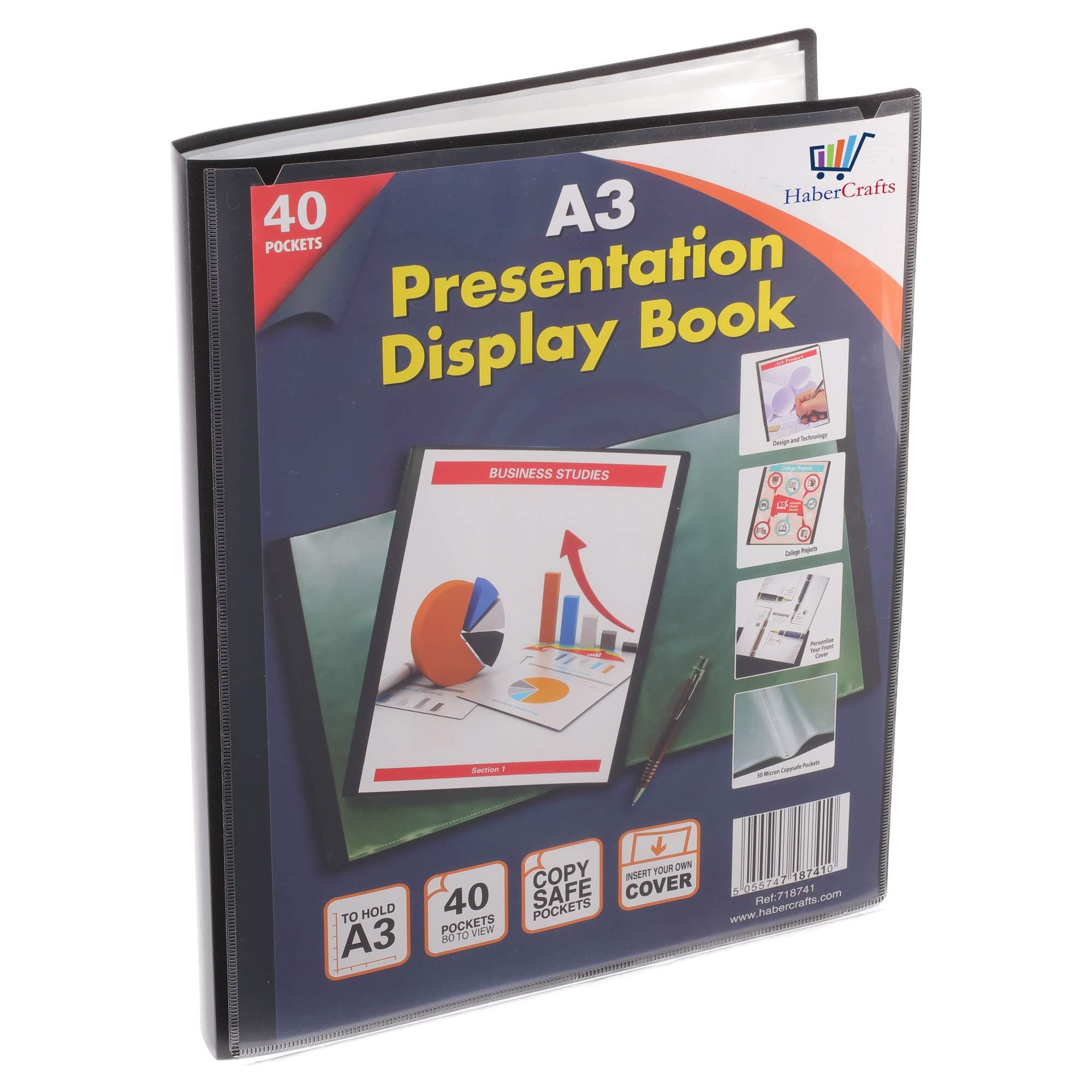 Presentation Display Book Project Folder with Clear Plastic Sleeves Poly Pocket Portfolio Folio (A3 40 Pocket - 80 Views - Pack of 1)