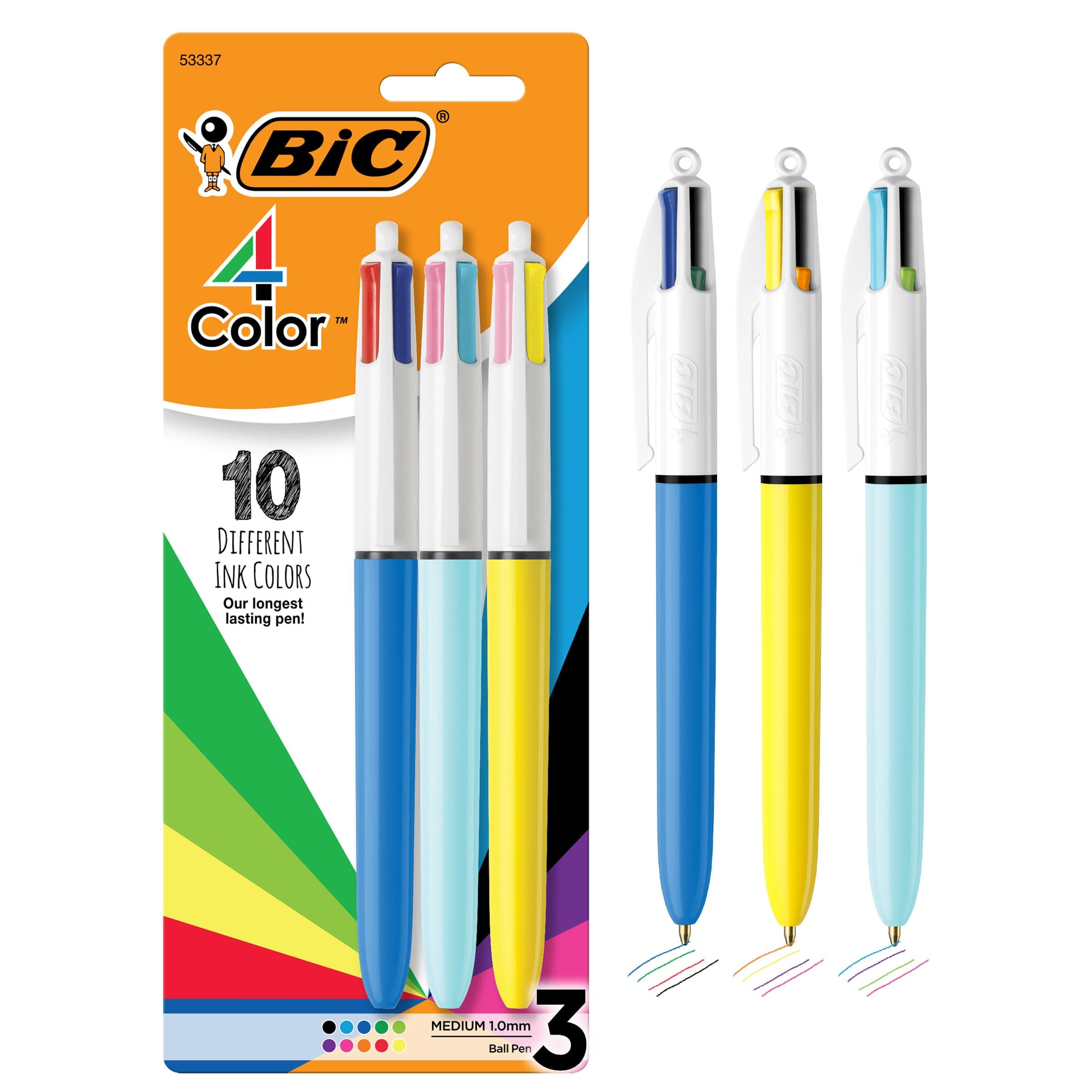 BIC 4-Color Ballpoint Pens, Medium Point (1.0mm), 4 Colors in 1 Set of Multicolored Pens, 3-Count Pack, Pens for School Supplies