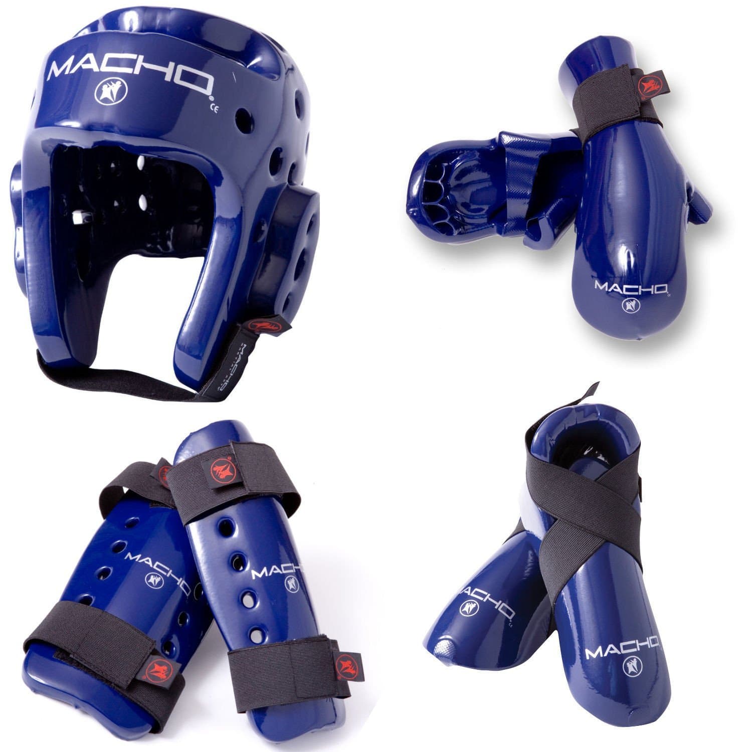 Macho Dyna 7 Piece Sparring Gear Set with shin Guards Blue Child Medium