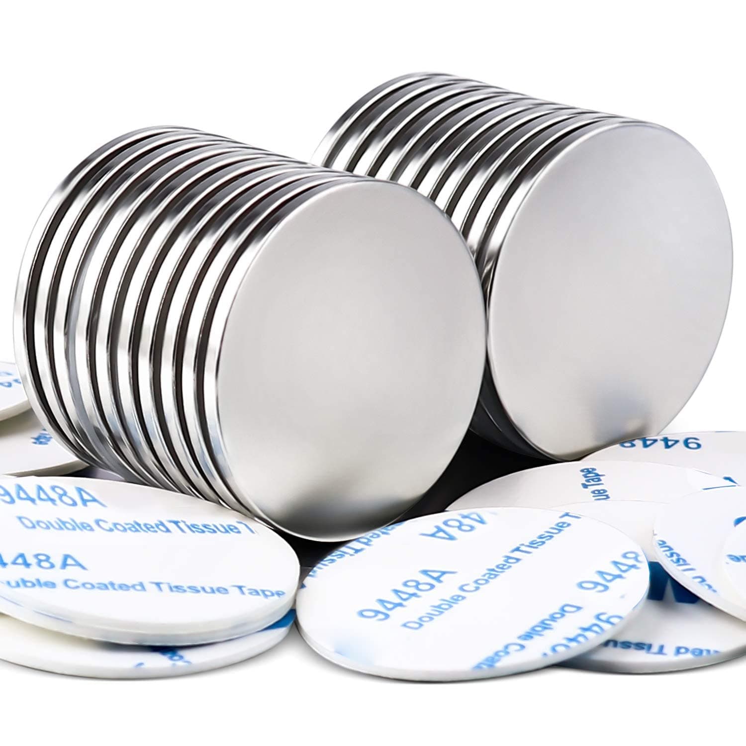 20 Pack Strong Neodymium Disc Magnets with Double-Sided Adhesive, 1.26 inch D x 0.08 inch H Super Strong Rare Earth Magnet