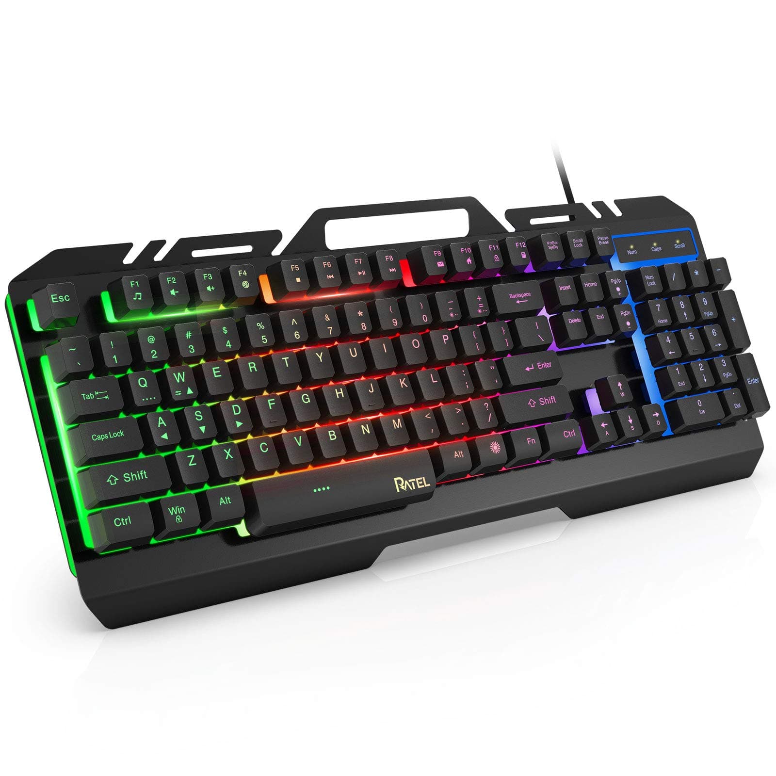 RATEL Gaming Keyboard, All-Metal Panel with Mechanical Feeling Colorful Rainbow LED Backlit USB Computer Wired Keyboard for PC/MAC/Desktop Pro Gamer (Black & Rainbow LED Backlit)