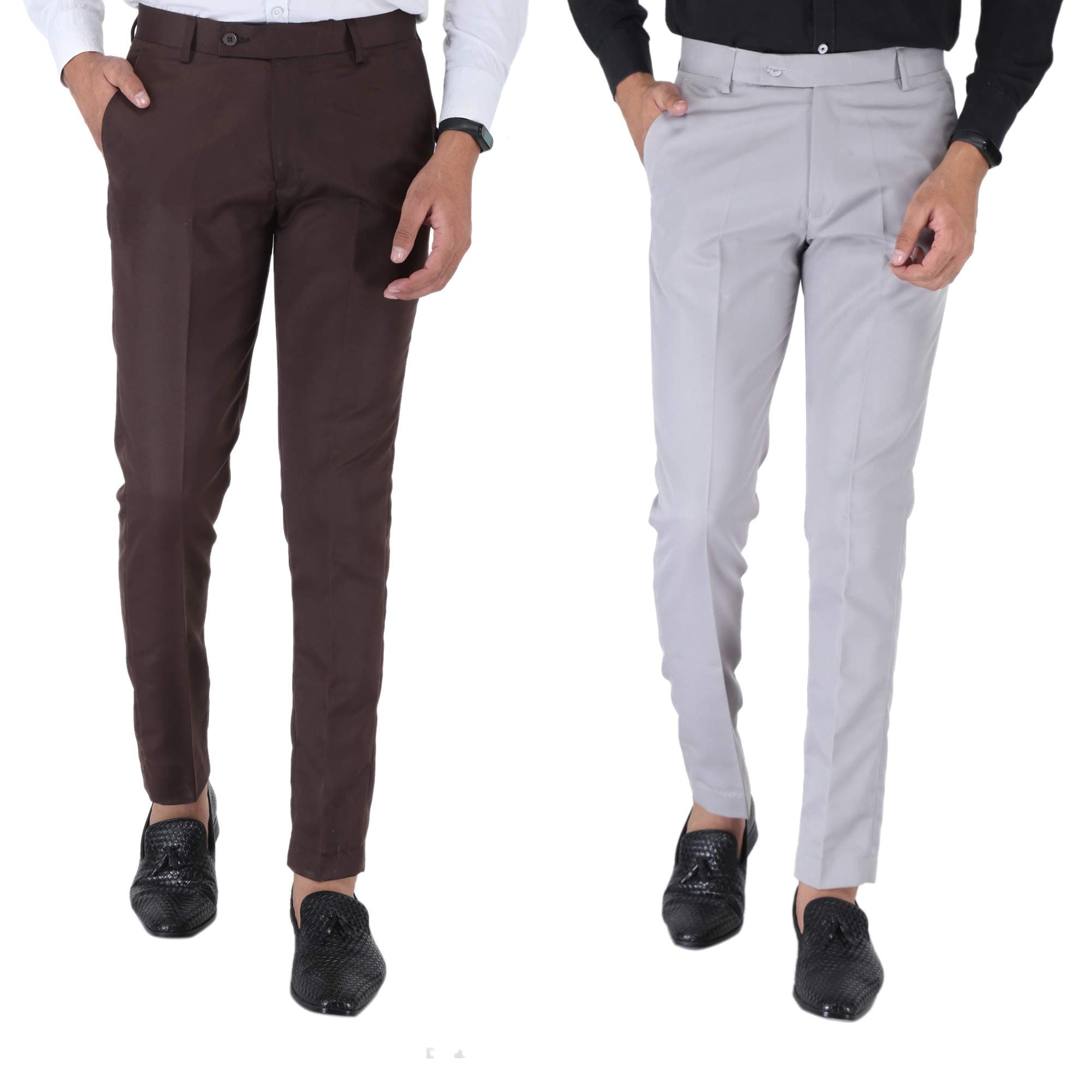 SREY Men's Slim Fit Polyester Combo Pants Pack of 2 (MT230_0111_Blog_P_